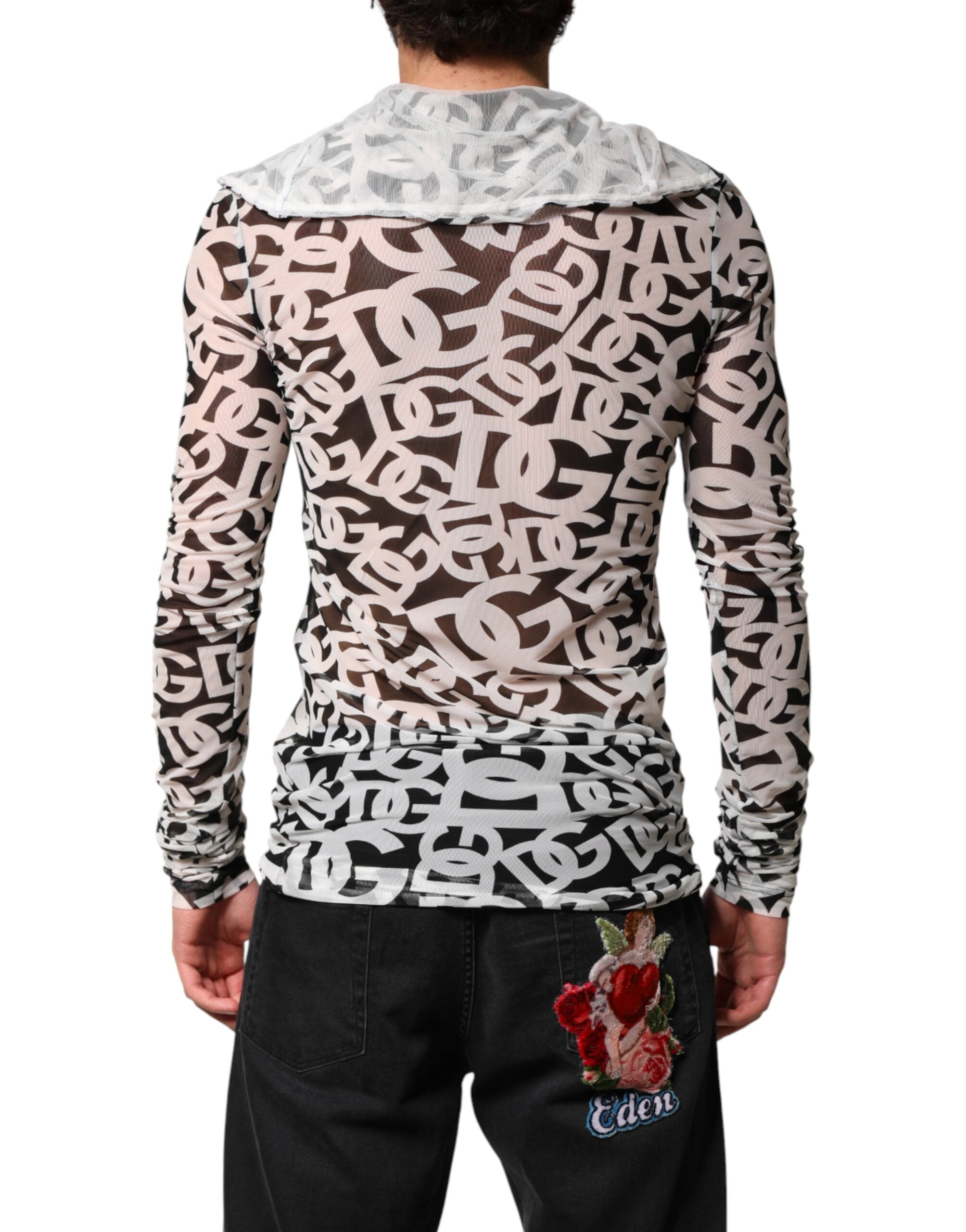 Dolce & Gabbana White DG Logo Long Sleeves Turtleneck Men's Top