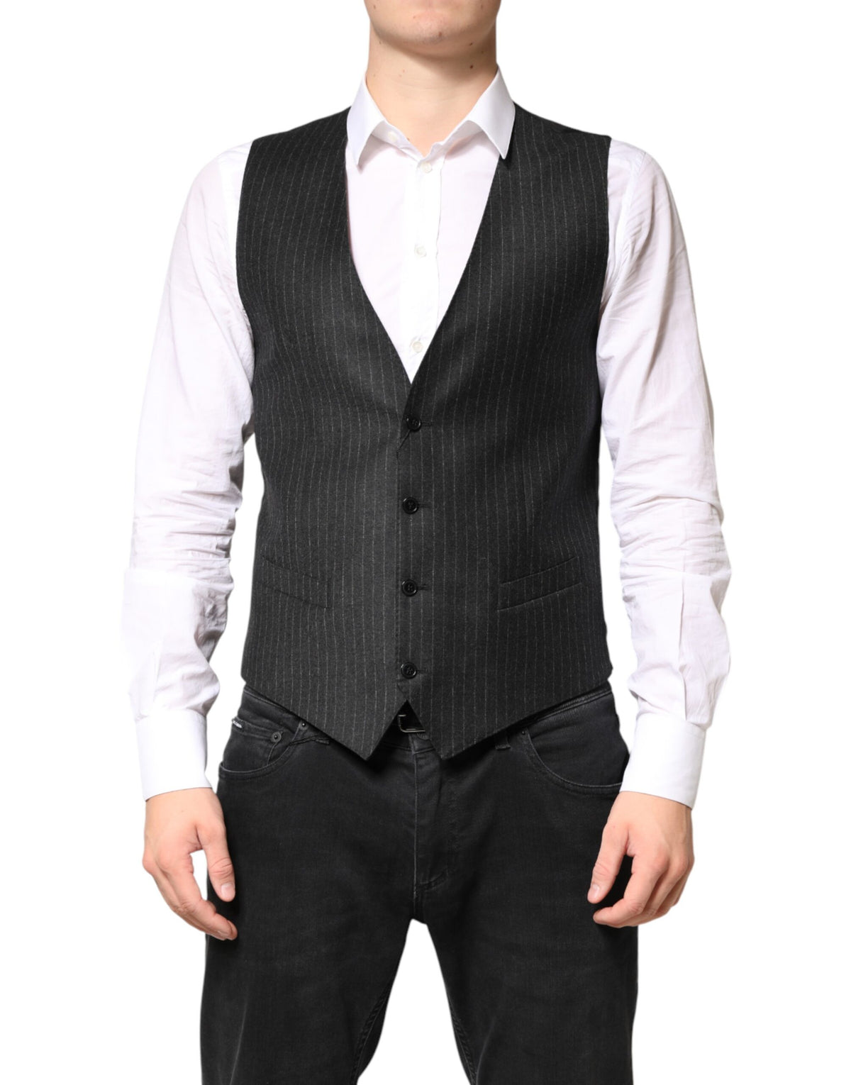 Dolce & Gabbana Black Stripes Wool Dress Men Waistcoat Men's Vest
