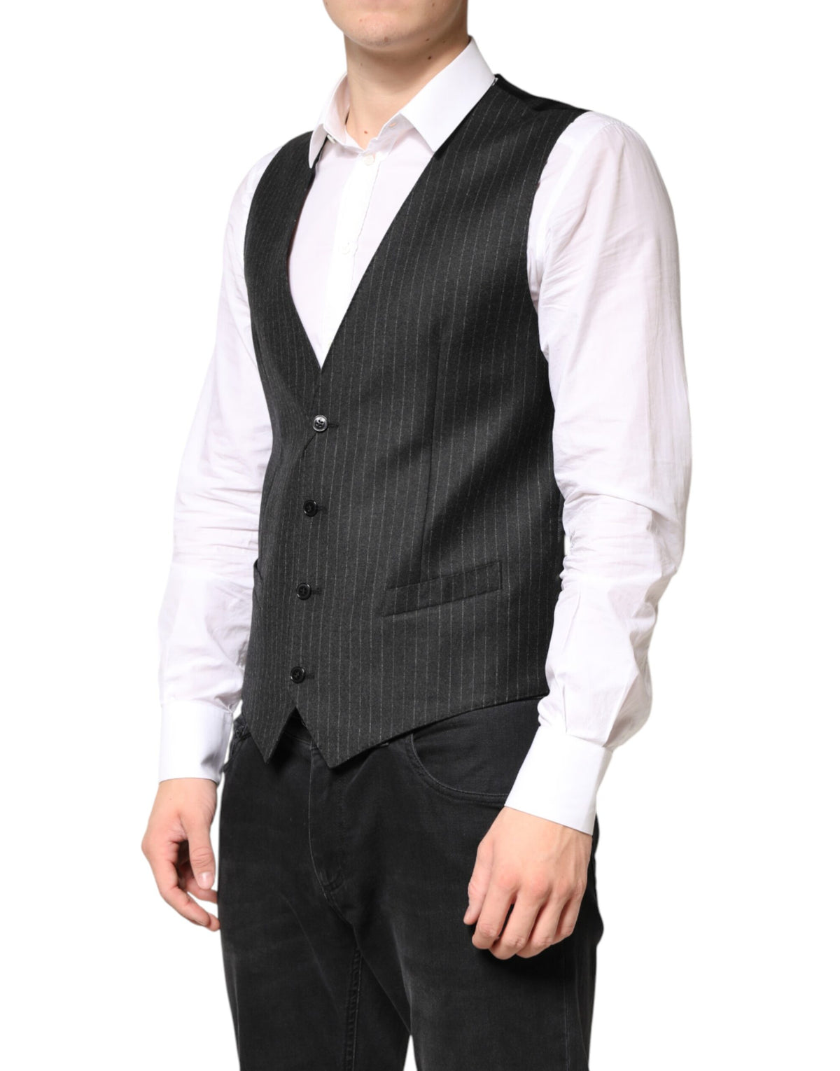 Dolce & Gabbana Black Stripes Wool Dress Men Waistcoat Men's Vest