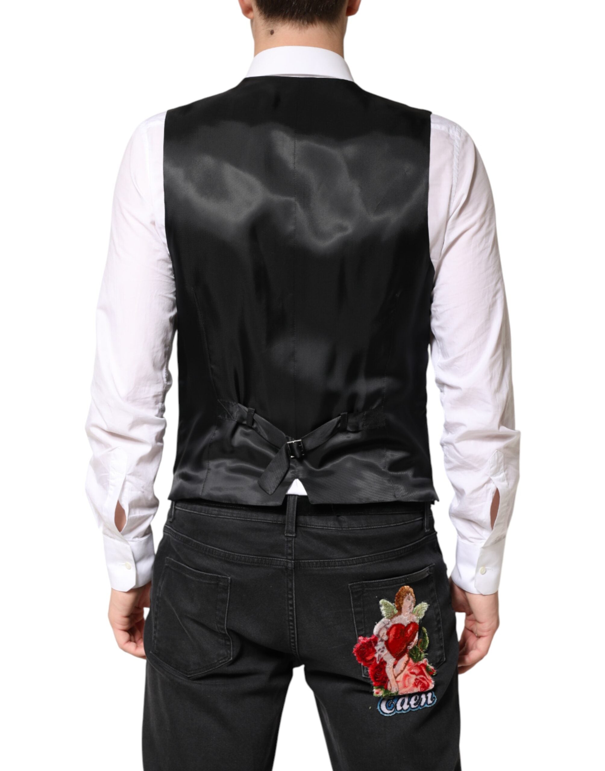 Dolce & Gabbana Black Stripes Wool Dress Men Waistcoat Men's Vest