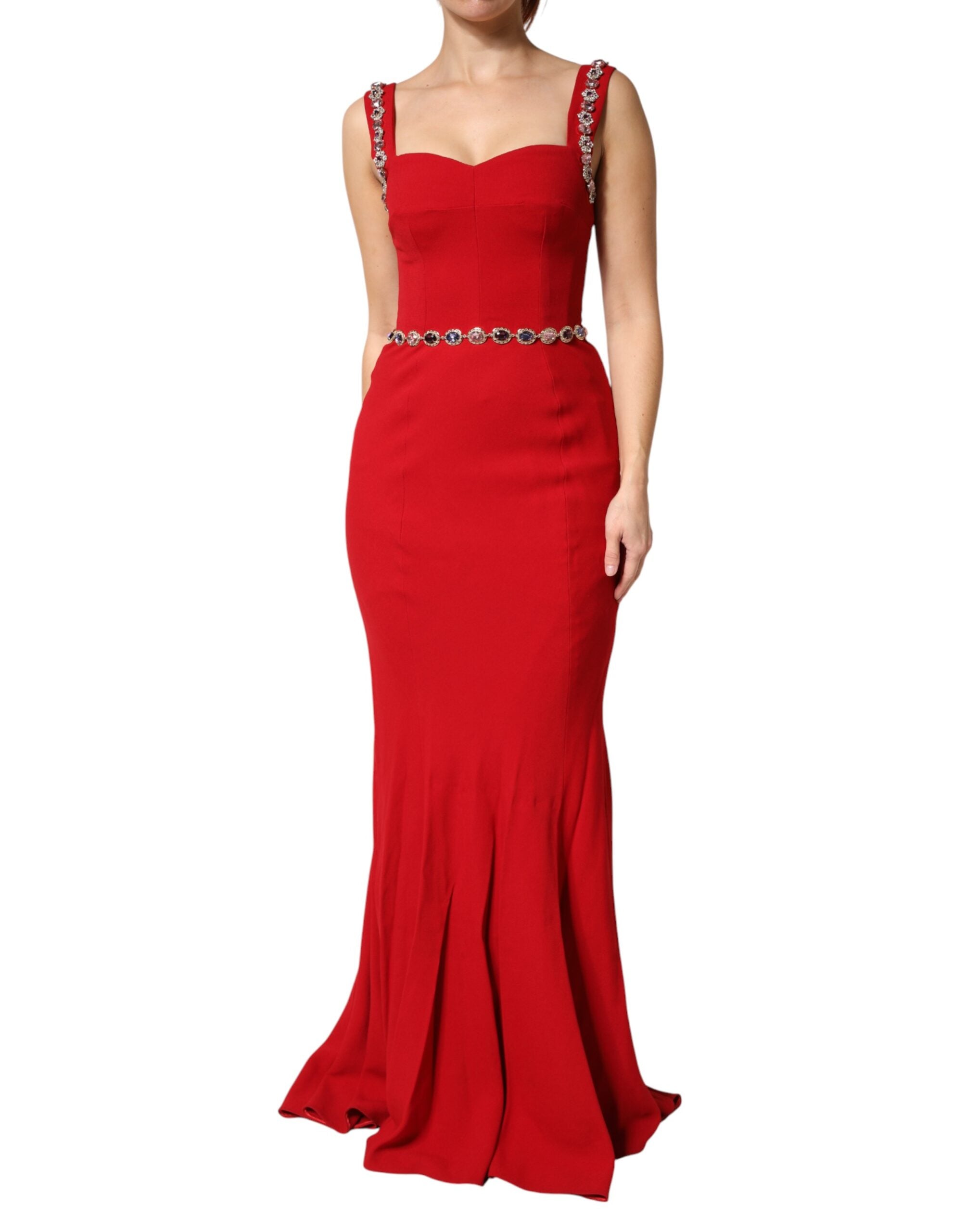 Dolce & Gabbana Red Embellished Sheath Mermaid Gown Women's Dress