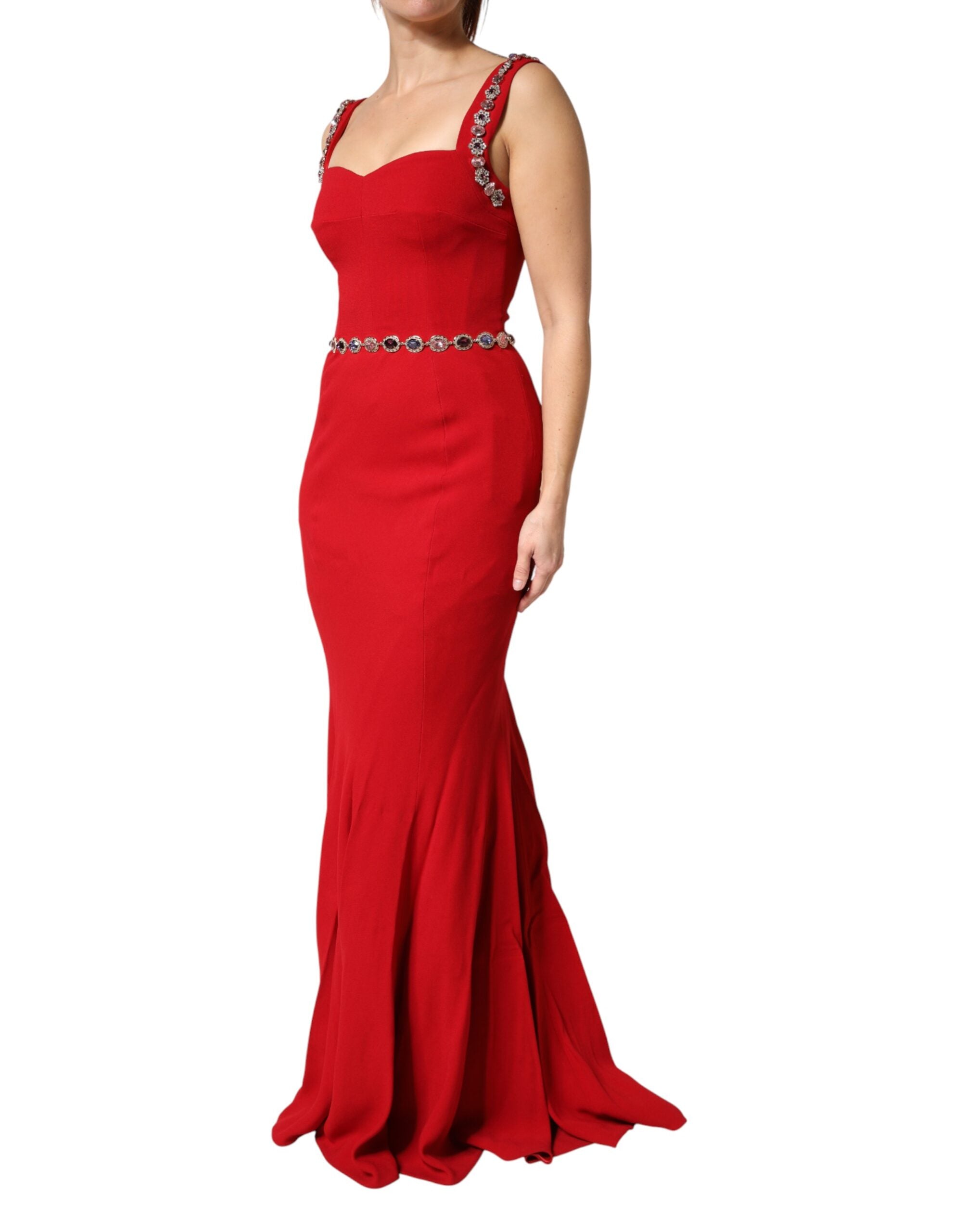 Dolce & Gabbana Red Embellished Sheath Mermaid Gown Women's Dress