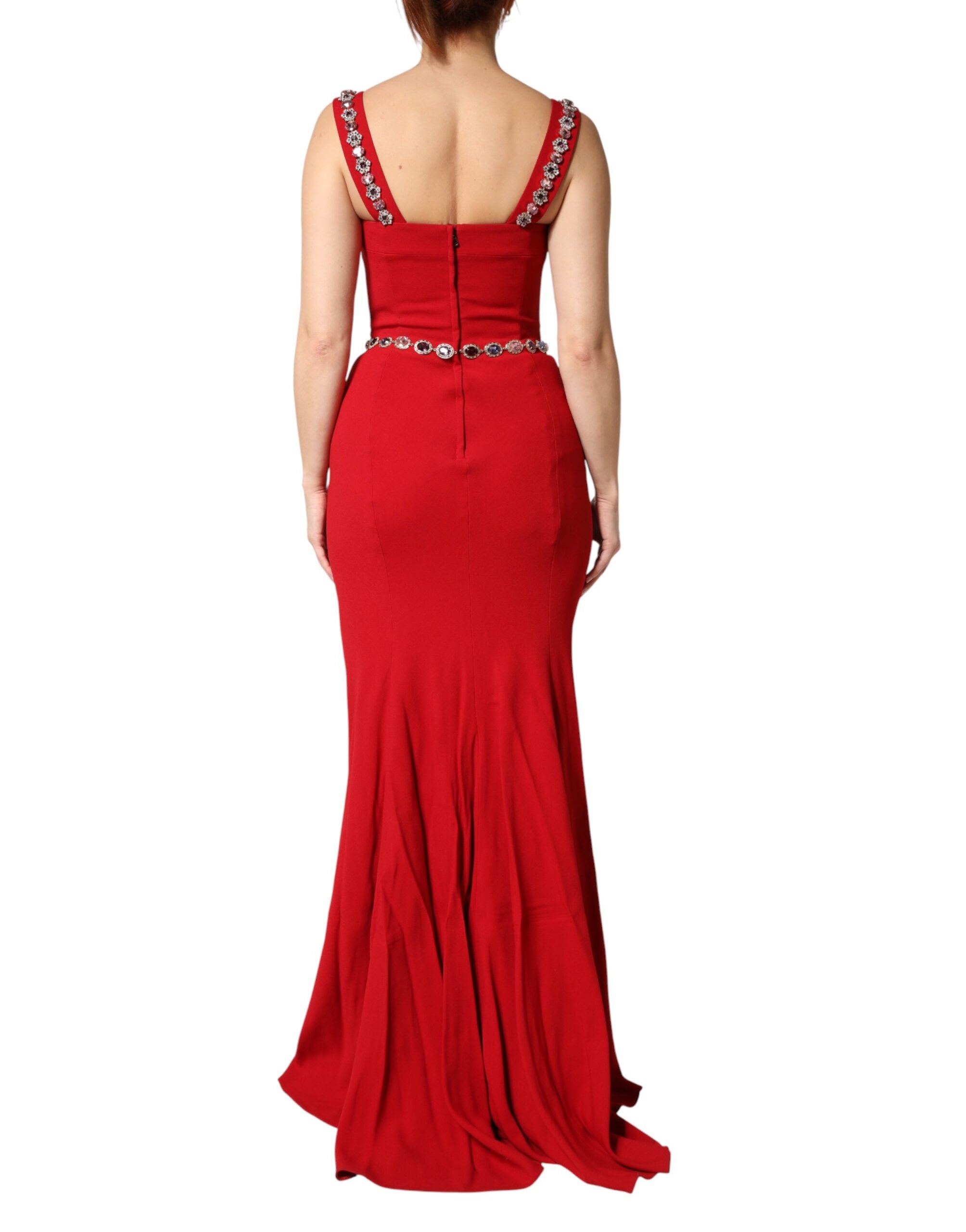 Dolce & Gabbana Red Embellished Sheath Mermaid Gown Women's Dress