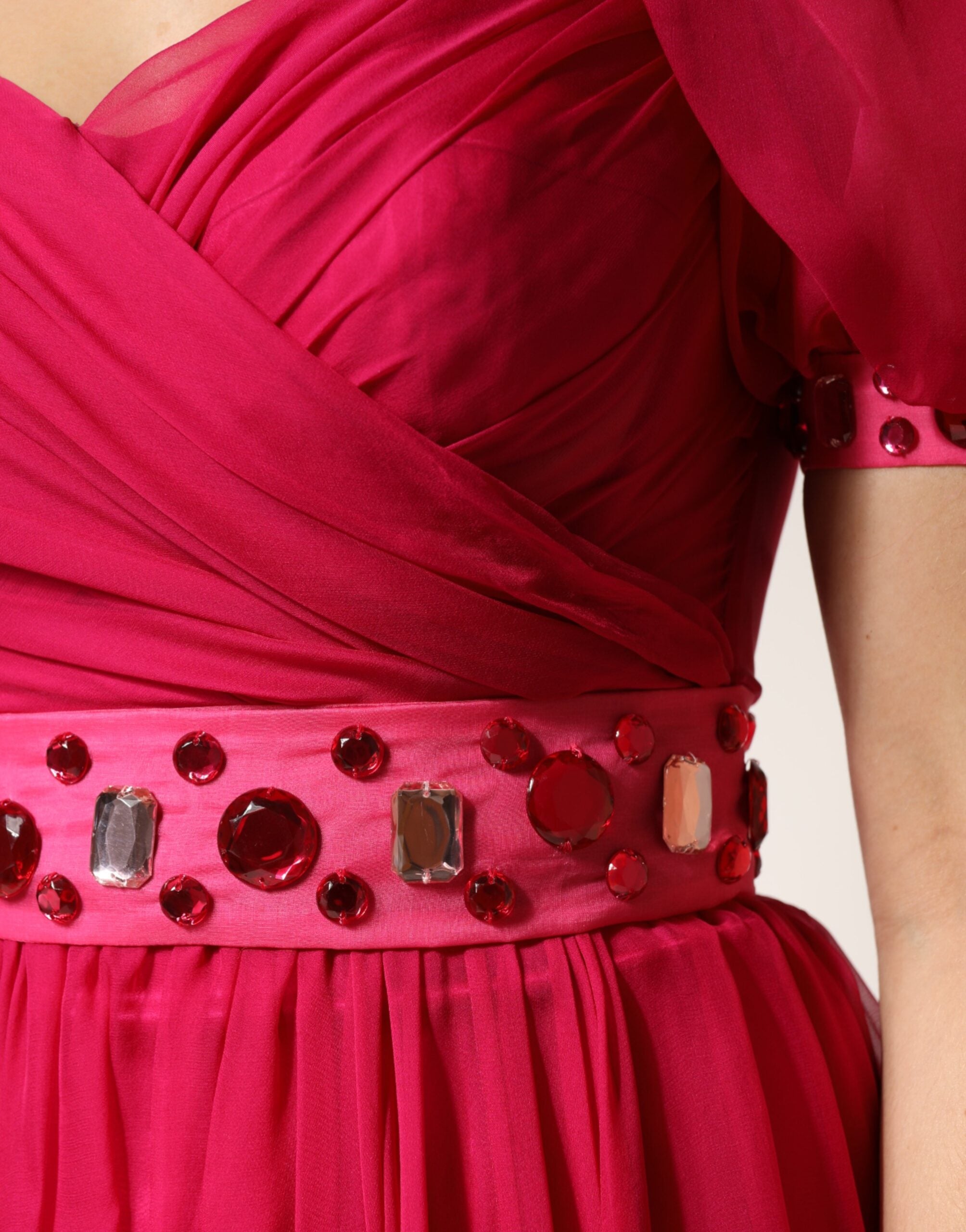 Dolce & Gabbana Pink Silk Embellished A-line Midi Women's Dress (Pre-Owned)