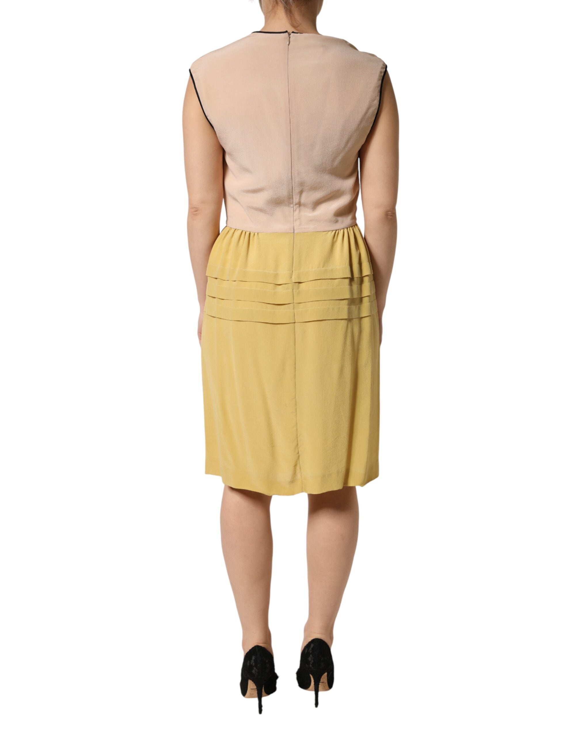 FILOS Multicolor Silk Deep V-neck Sleeveless Knee Length Women's Dress