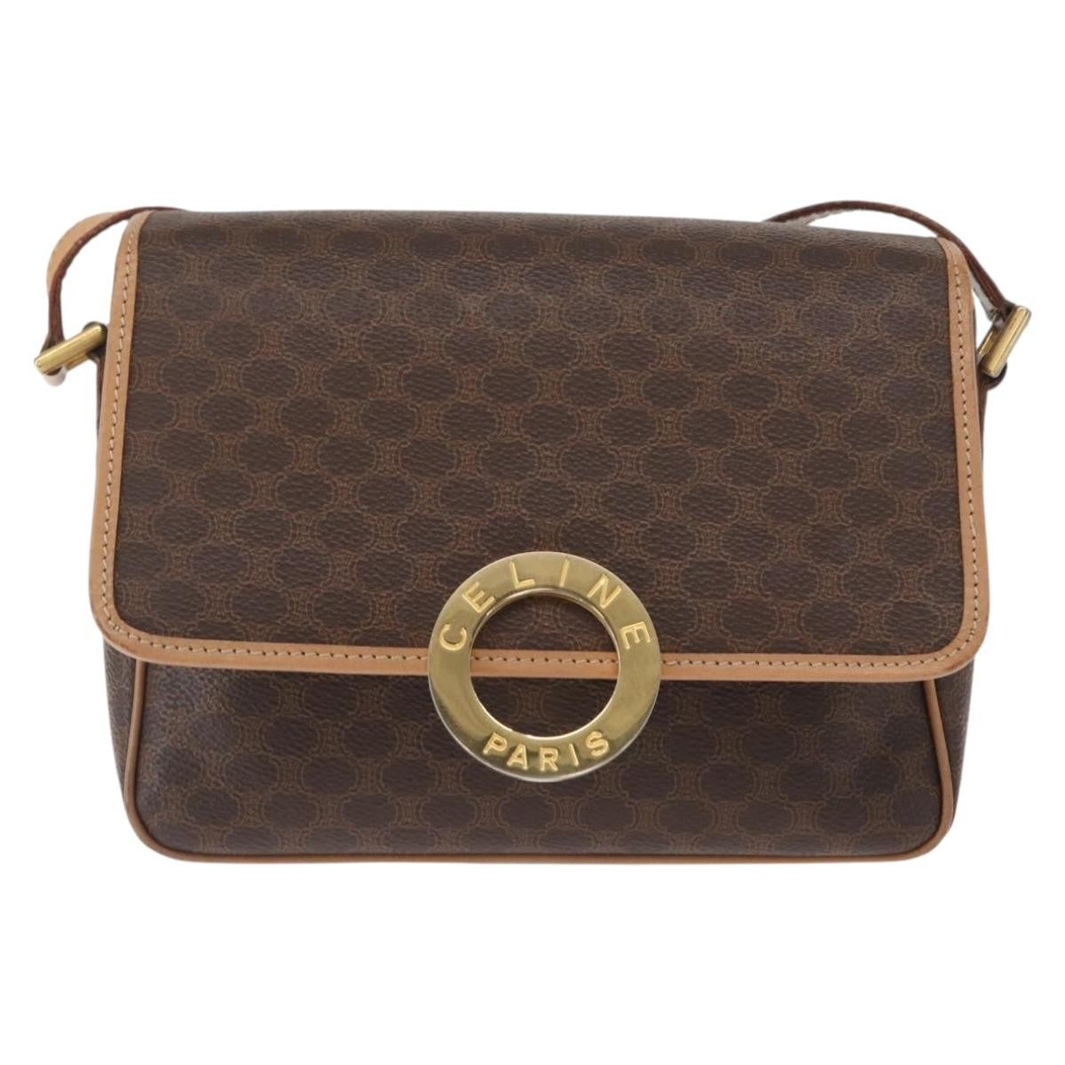 Celine Vintage Macadam Circle Logo Canvas And Leather Brown Canvas Shoulder Bag Bag (Pre-Owned)