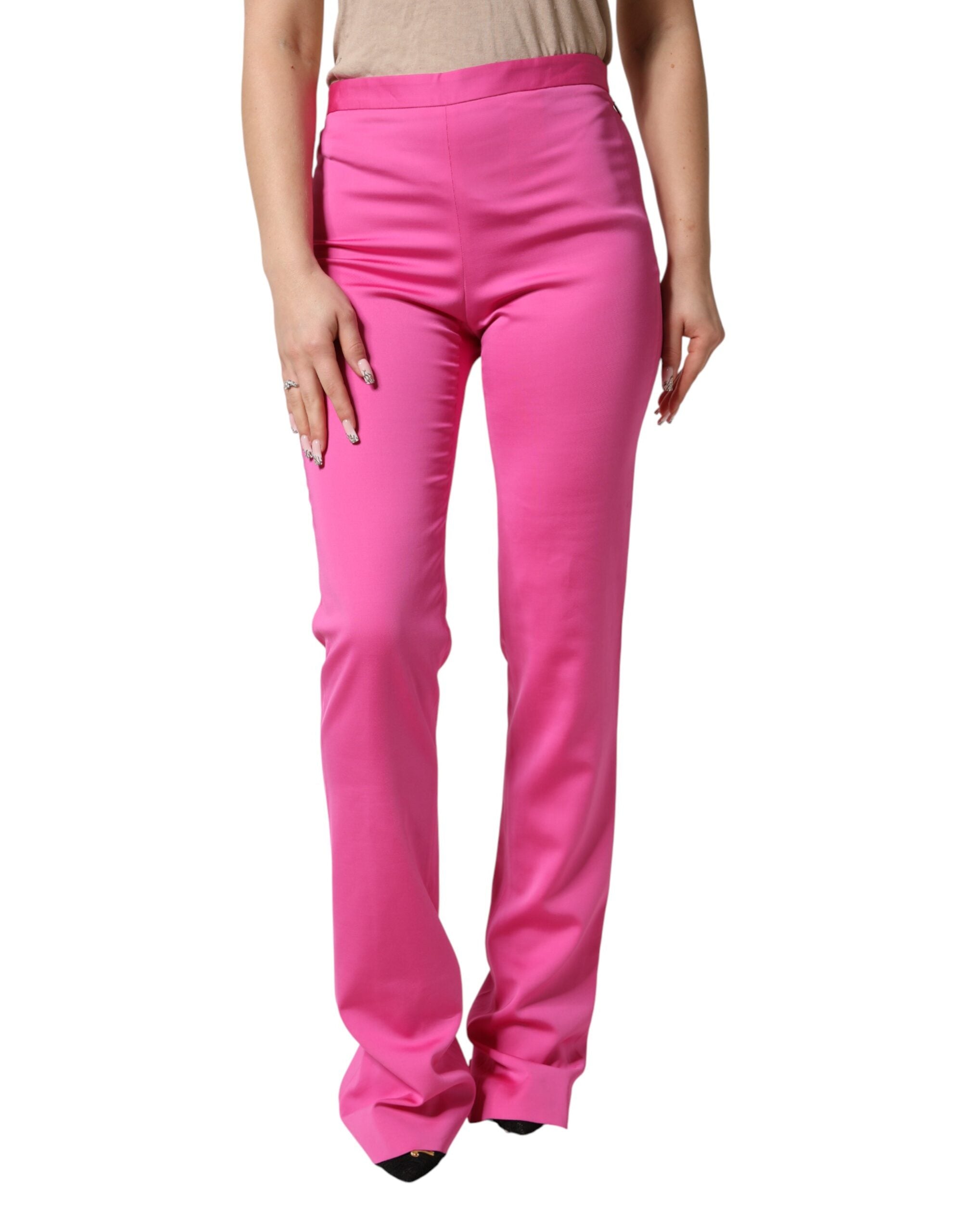 Versace Pink Viscose High Waist Straight Casual Trouser Women's Pants