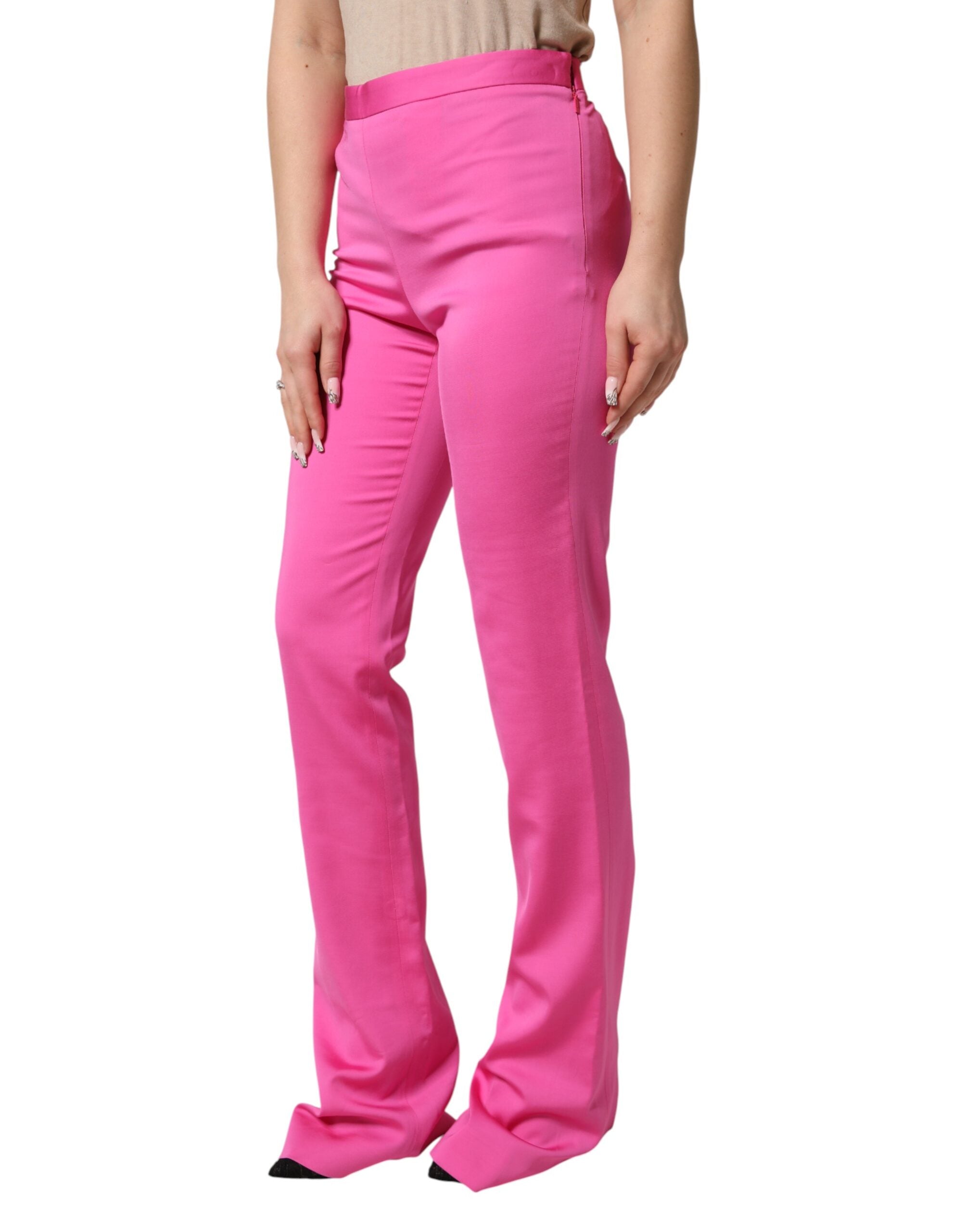 Versace Pink Viscose High Waist Straight Casual Trouser Women's Pants