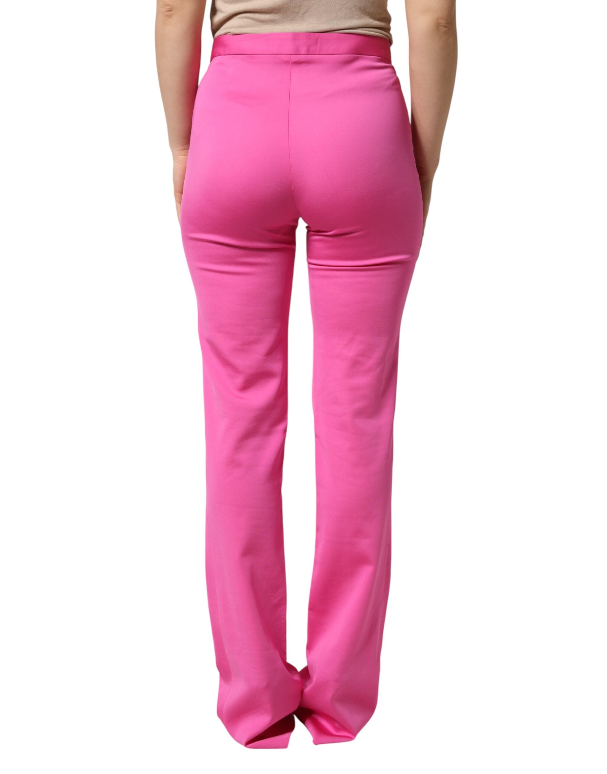 Versace Pink Viscose High Waist Straight Casual Trouser Women's Pants