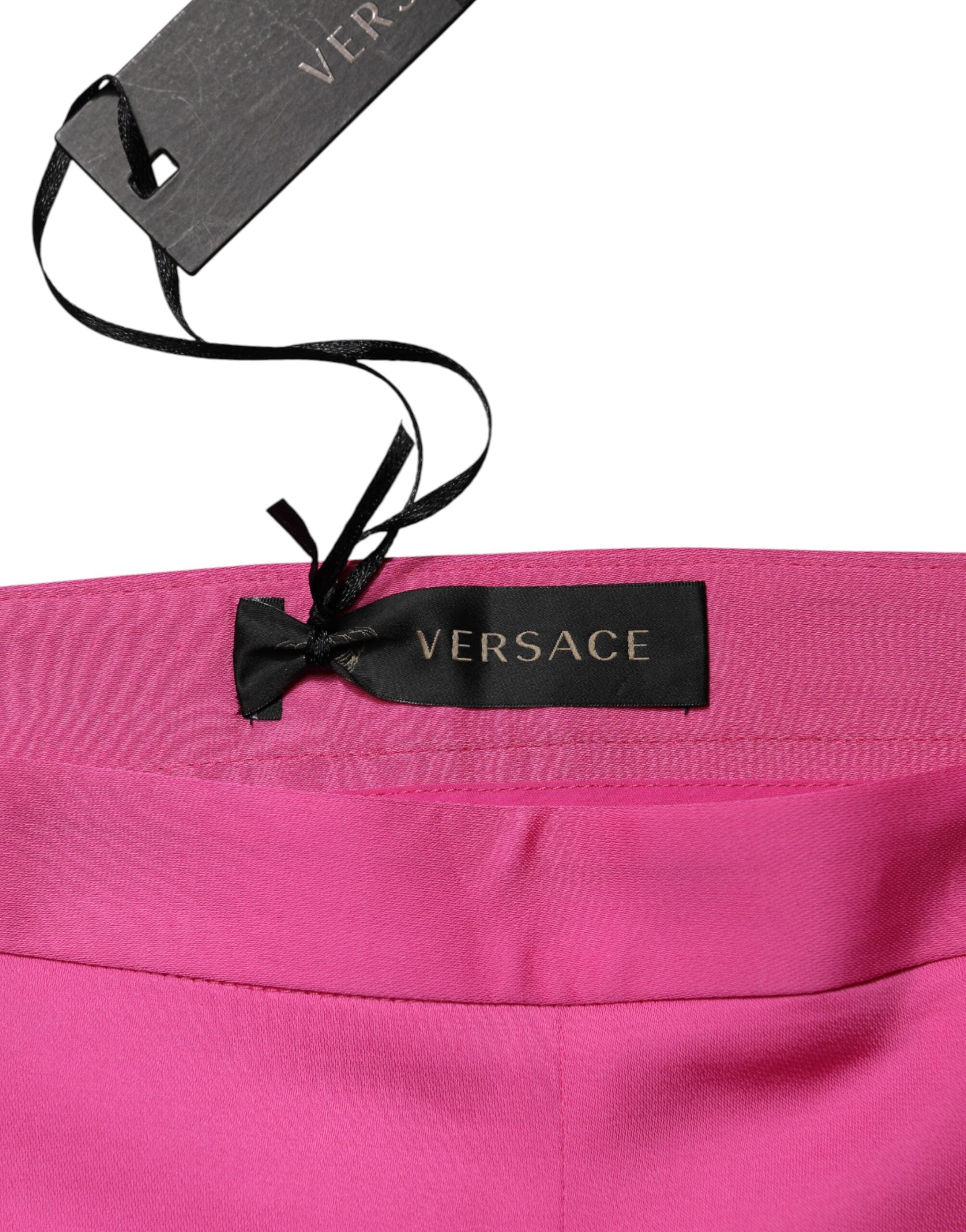 Versace Pink Viscose High Waist Straight Casual Trouser Women's Pants