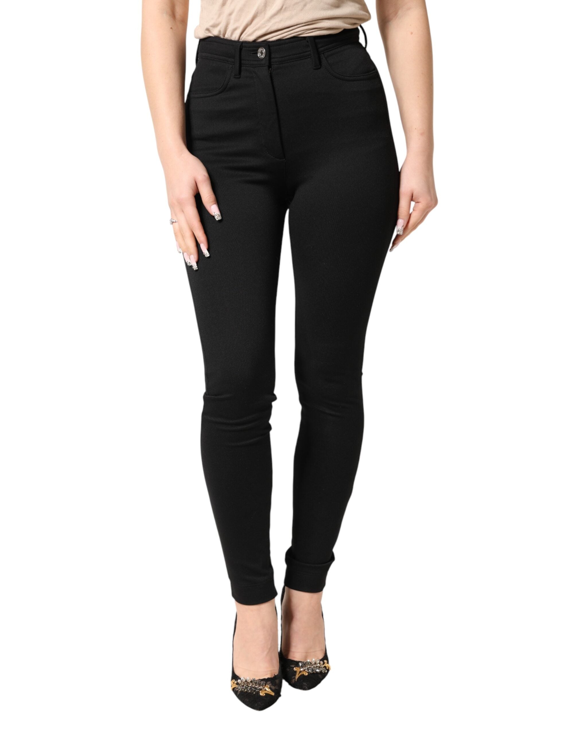 Dolce & Gabbana Black Nylon Stretch Skinny High Waist Women's Pants