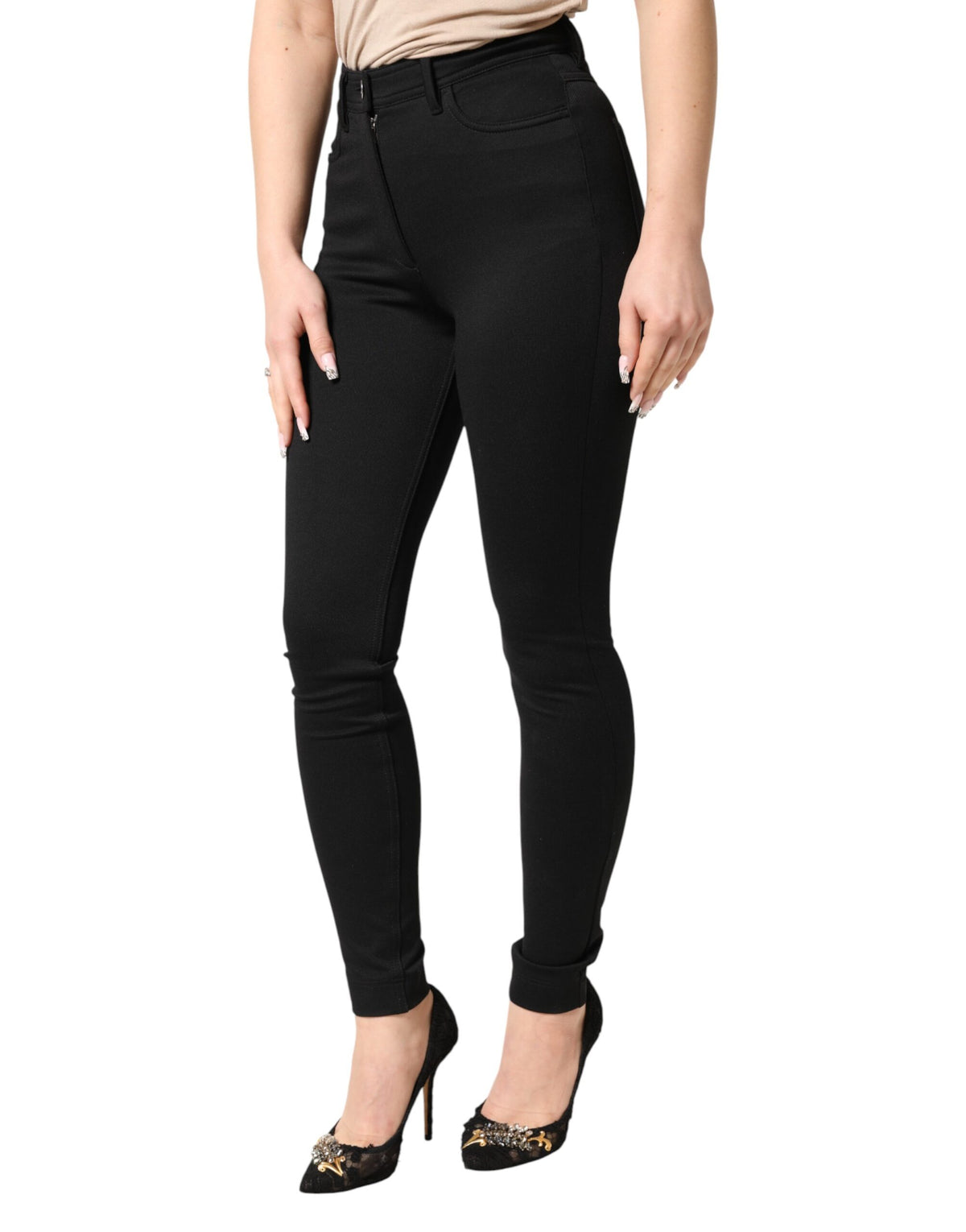 Dolce & Gabbana Black Nylon Stretch Skinny High Waist Women's Pants