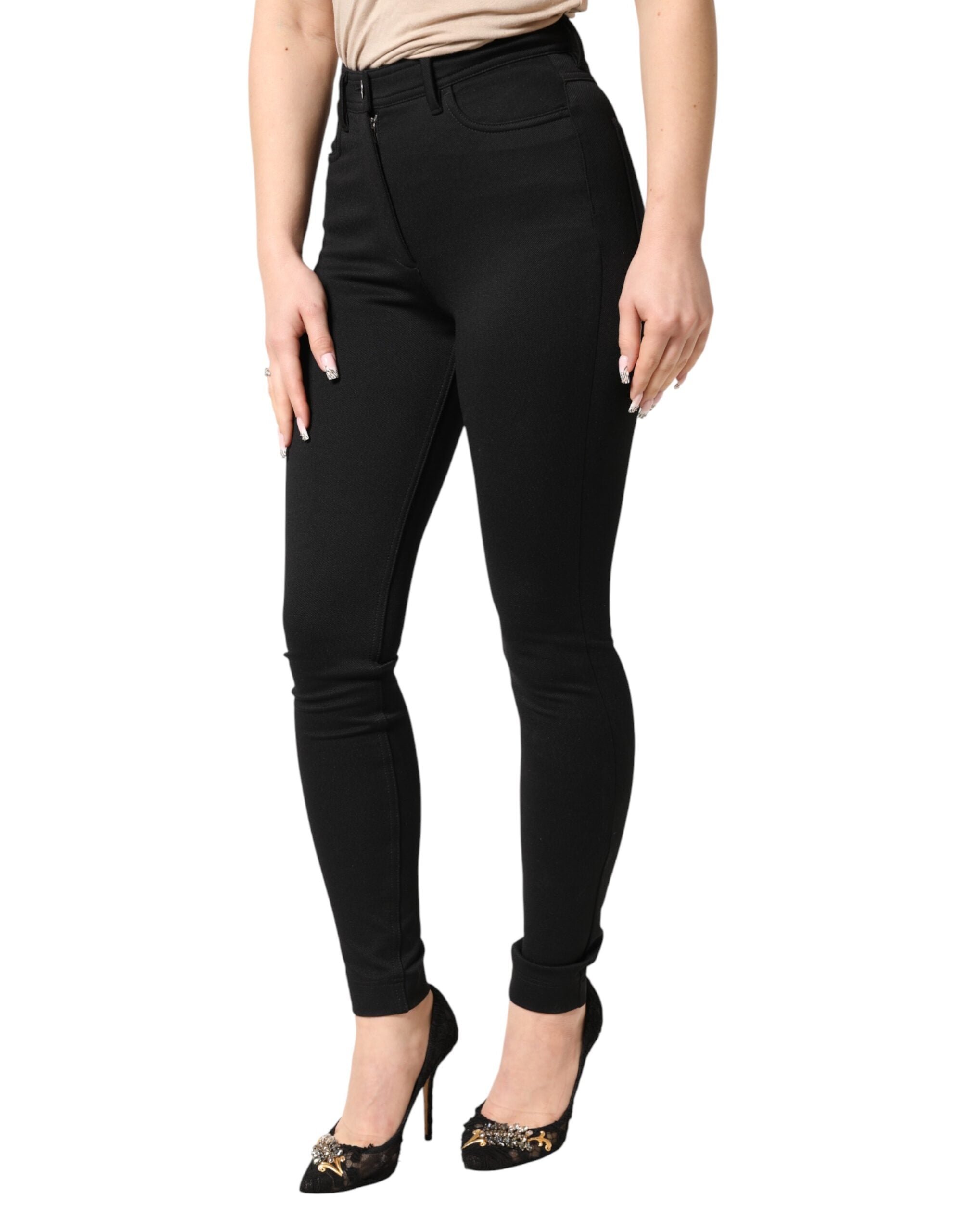 Dolce & Gabbana Black Nylon Stretch Skinny High Waist Women's Pants