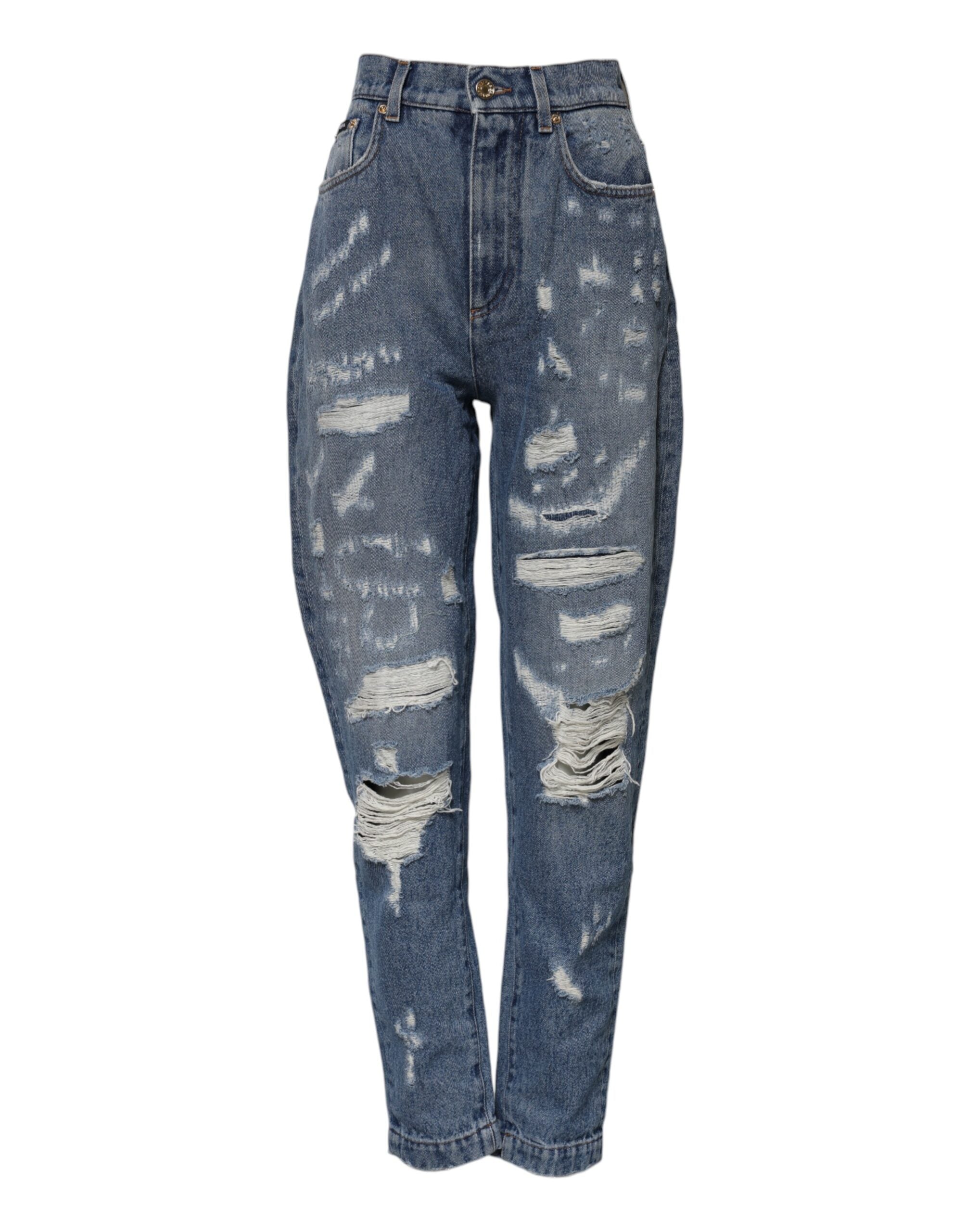 Dolce & Gabbana Blue Distressed Cotton AMBER Denim Women's Jeans (Pre-Owned)