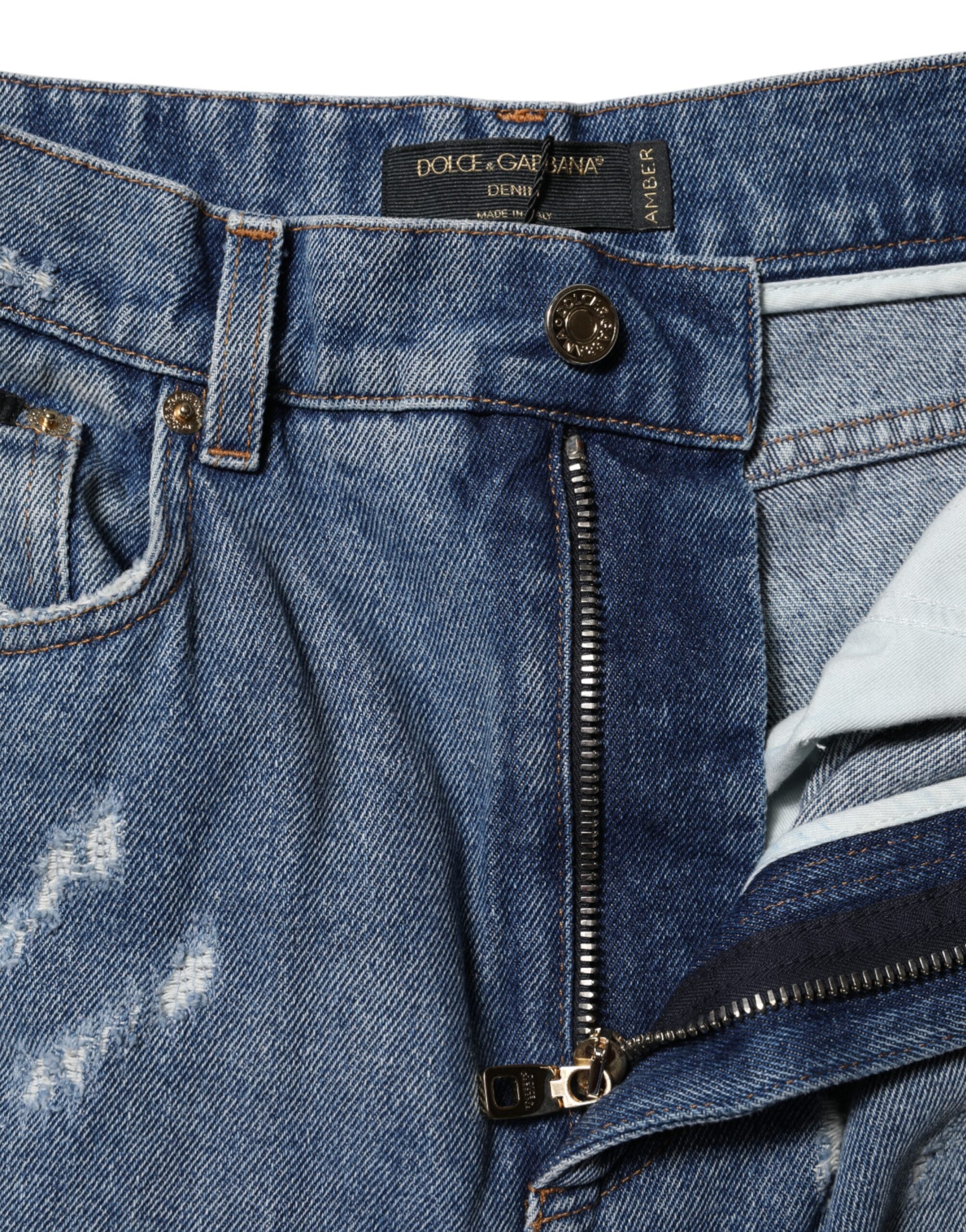 Dolce & Gabbana Blue Distressed Cotton AMBER Denim Women's Jeans (Pre-Owned)