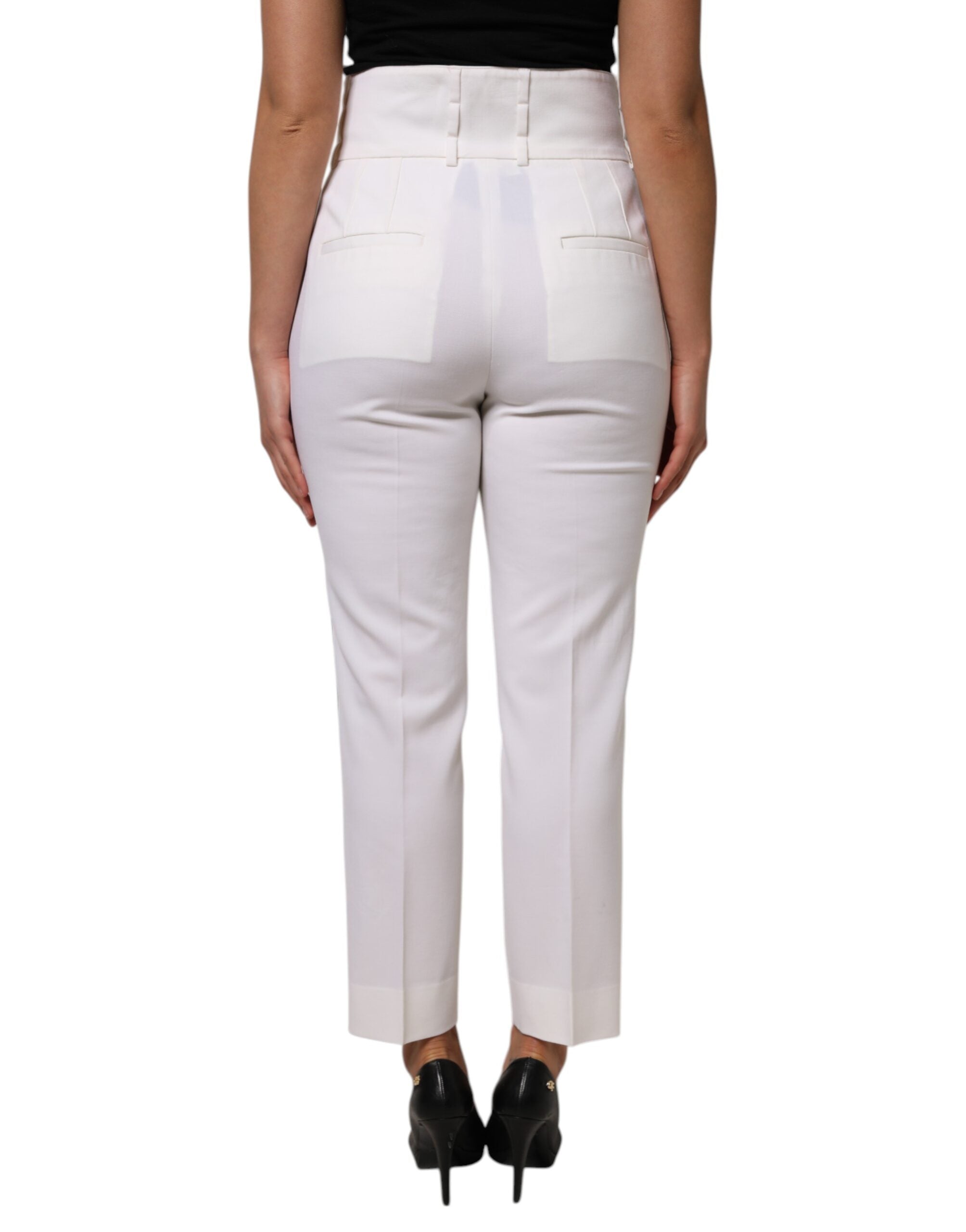 Dolce & Gabbana White Wool High Waist Tapered Trouser Women's Pants (Pre-Owned)