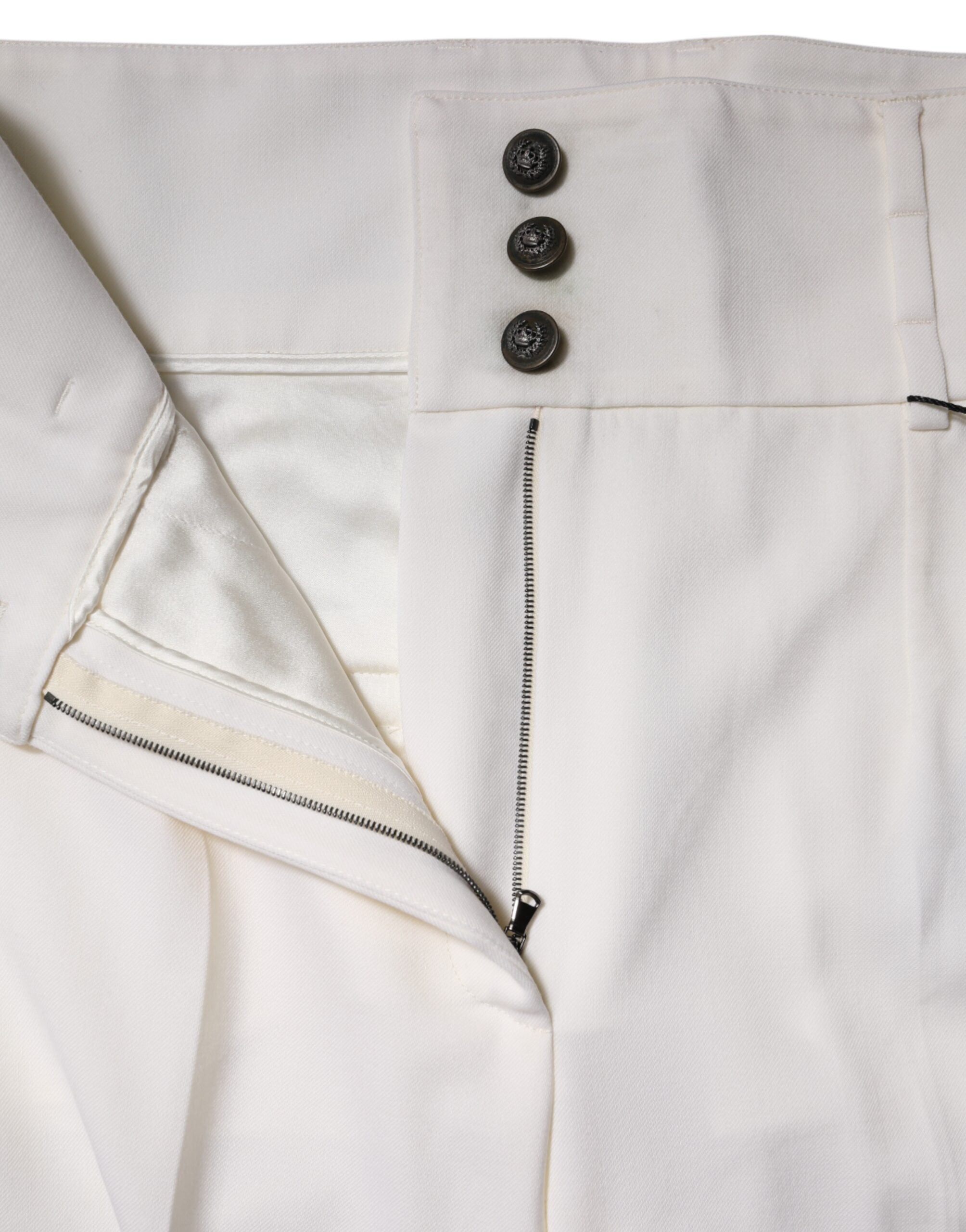 Dolce & Gabbana White Wool High Waist Tapered Trouser Women's Pants (Pre-Owned)
