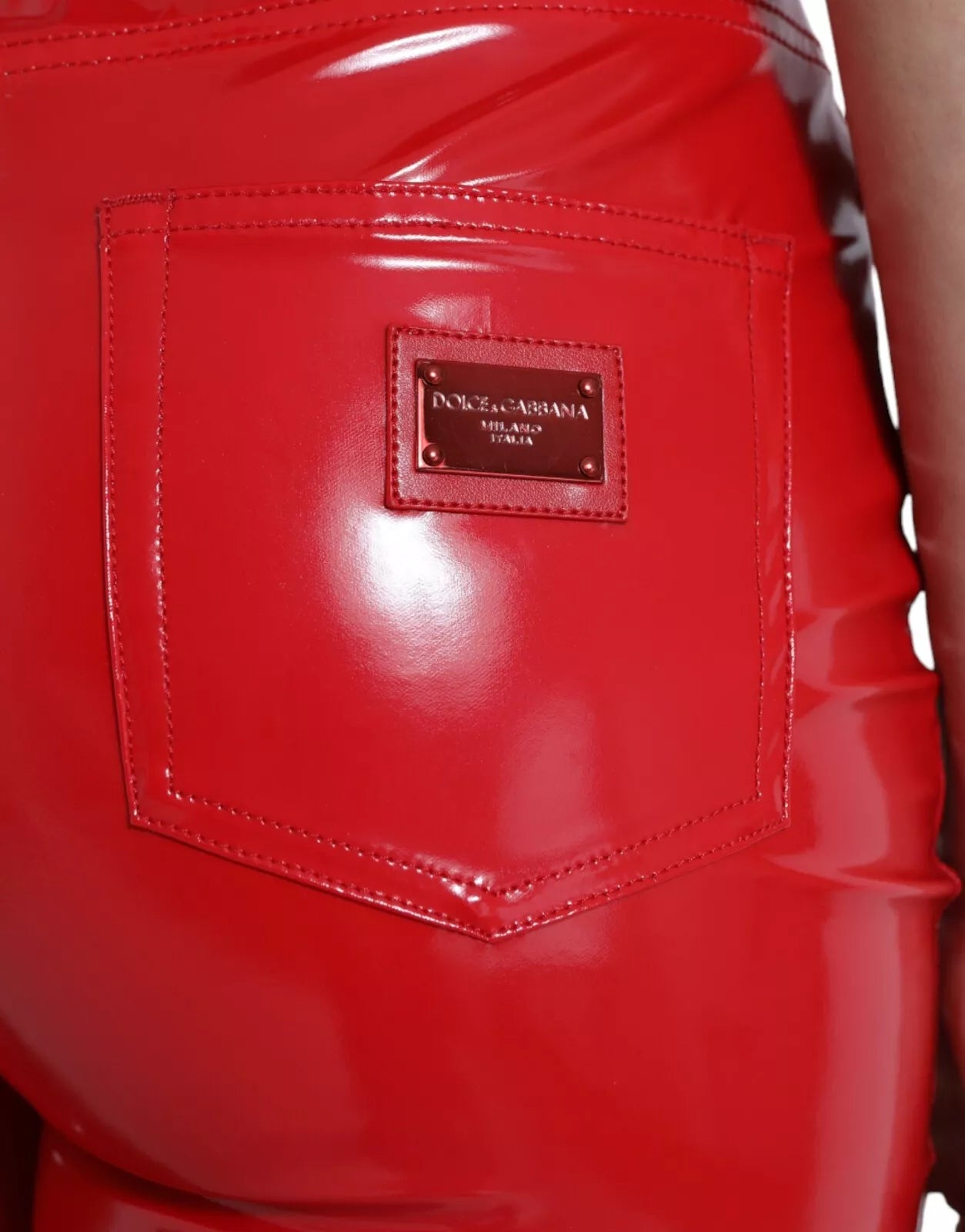 Dolce & Gabbana Shiny Red High Waist Skinny Trouser Women's Pants (Pre-Owned)