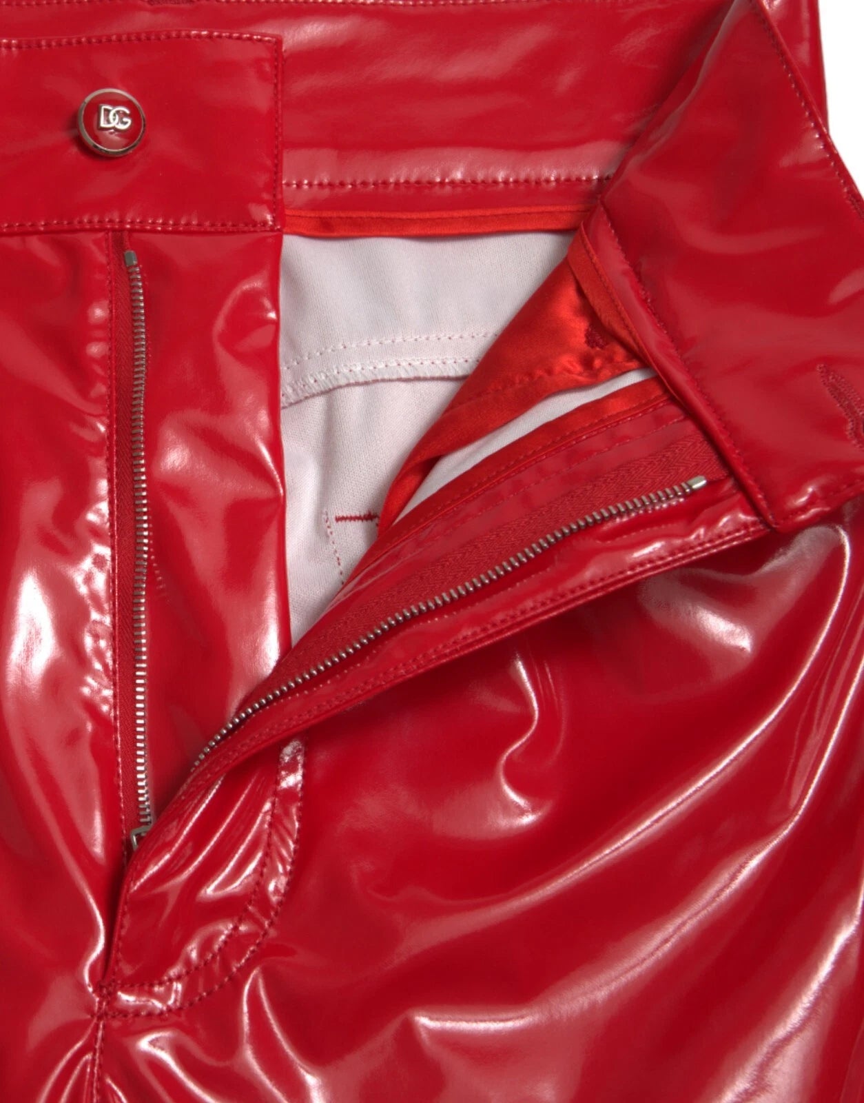 Dolce & Gabbana Shiny Red High Waist Skinny Trouser Women's Pants (Pre-Owned)