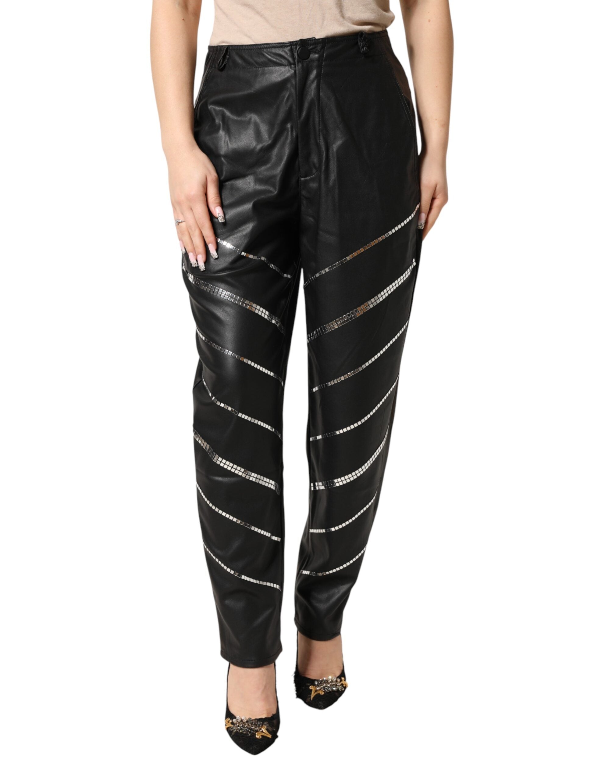 Philosophy di Lorenzo Serafini Black Embellished Tapered Women's Pants (Pre-Owned)