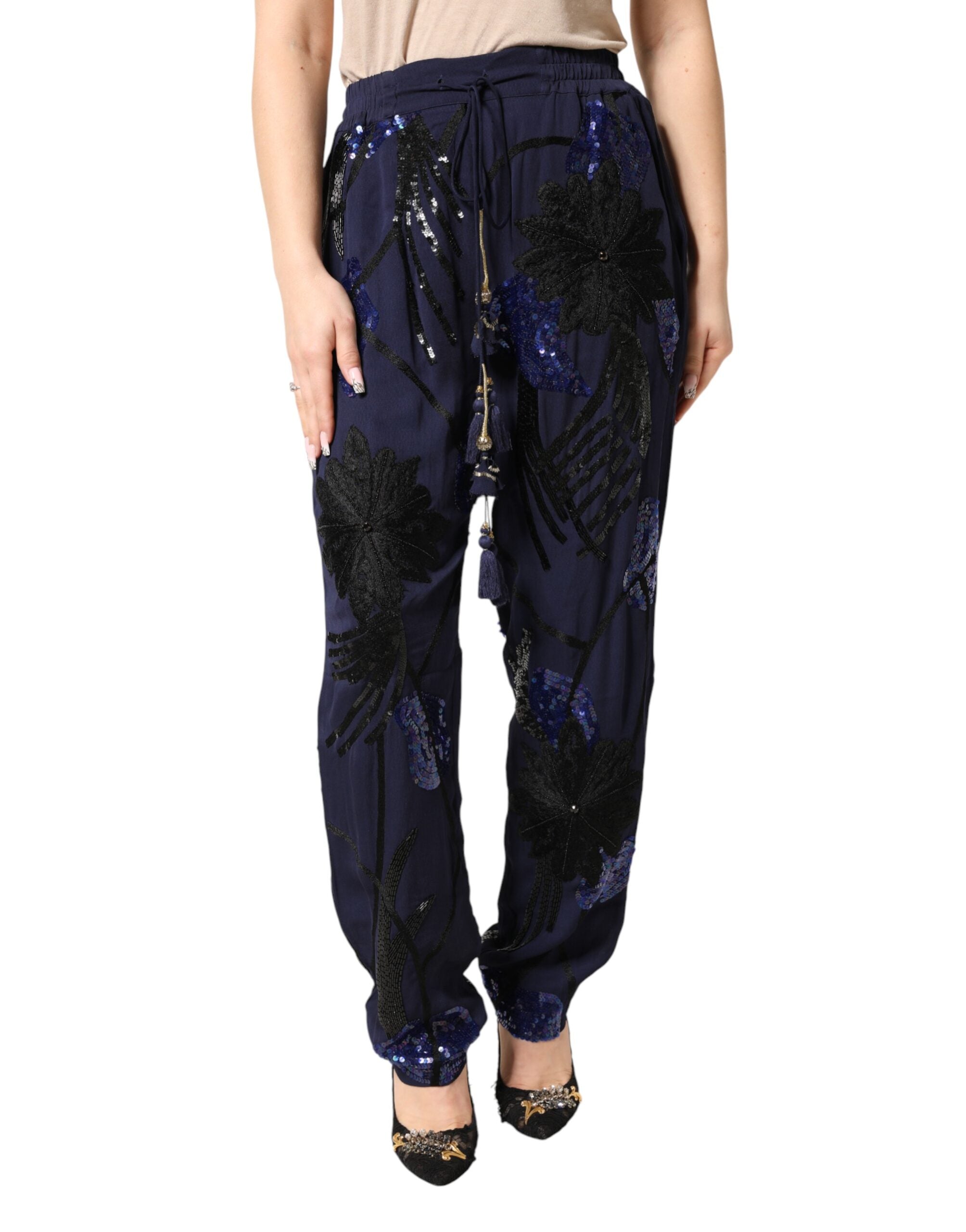 Christian Pellizzari Blue Sequined Tapered Trouser Women's Pants