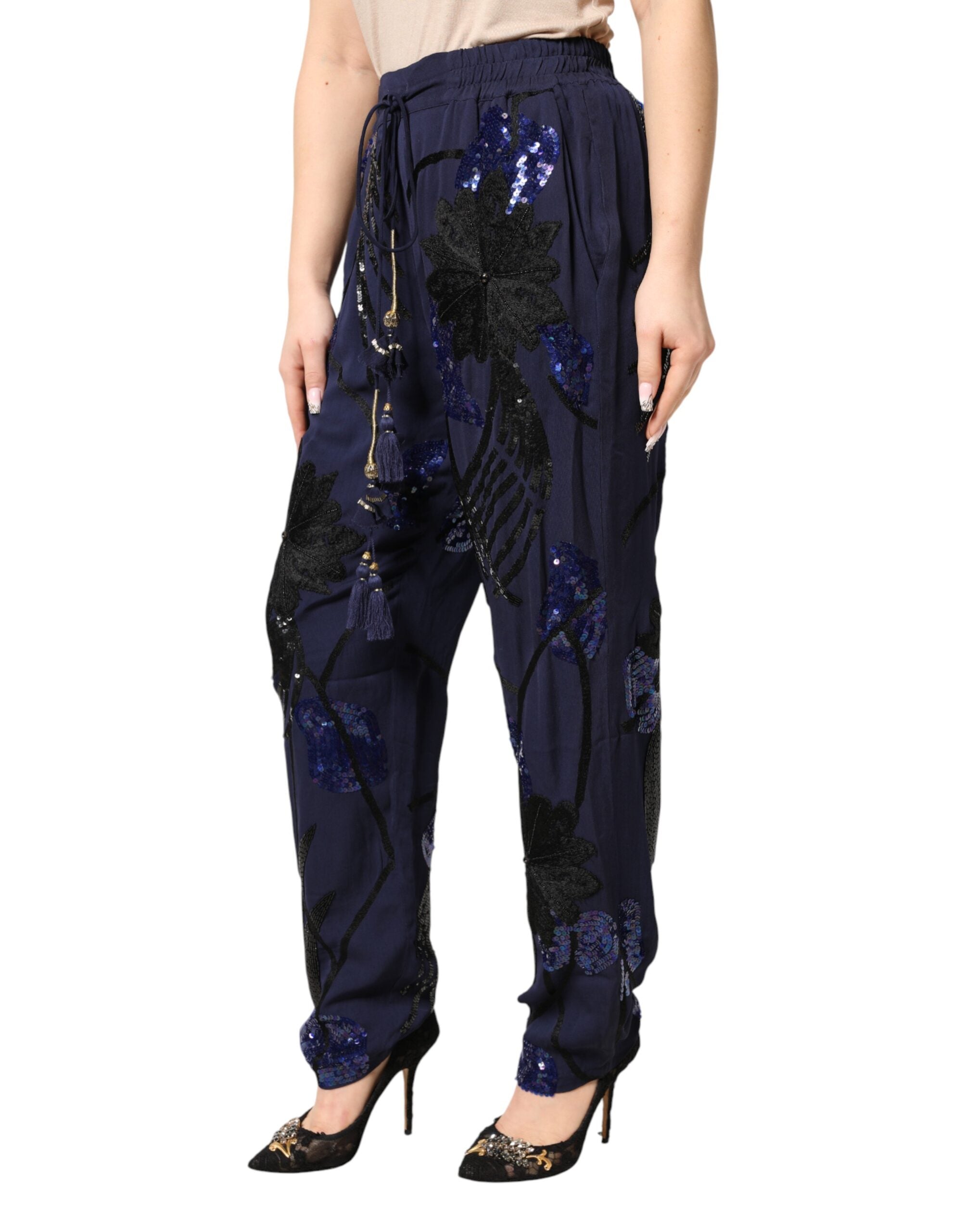 Christian Pellizzari Blue Sequined Tapered Trouser Women's Pants