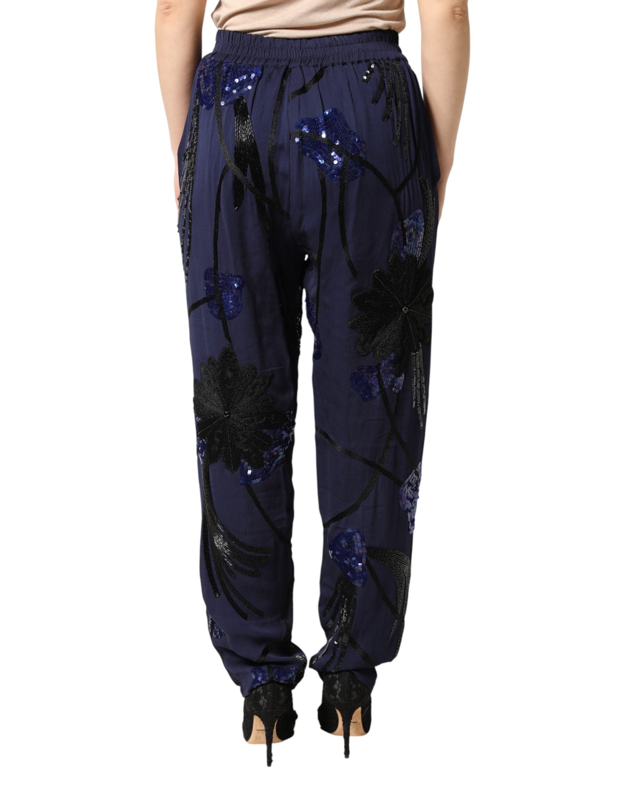 Christian Pellizzari Blue Sequined Tapered Trouser Women's Pants