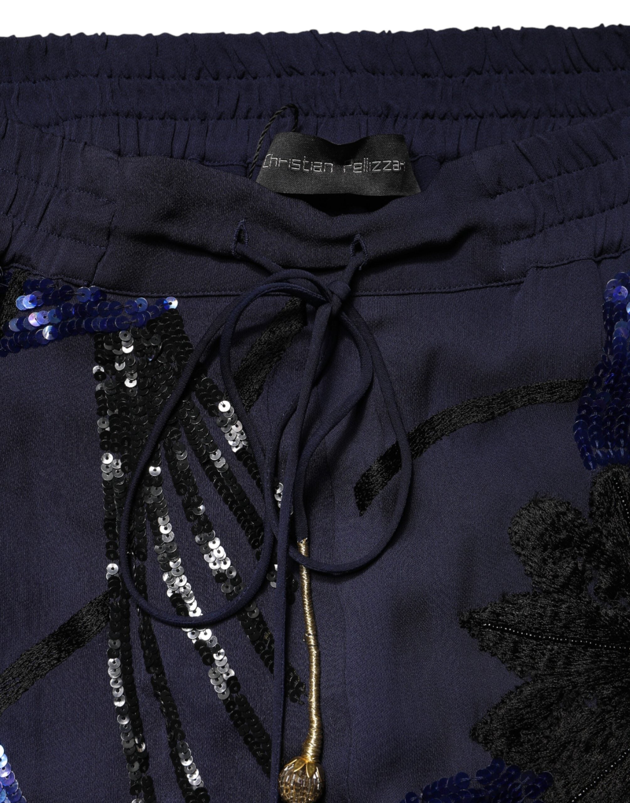 Christian Pellizzari Blue Sequined Tapered Trouser Women's Pants