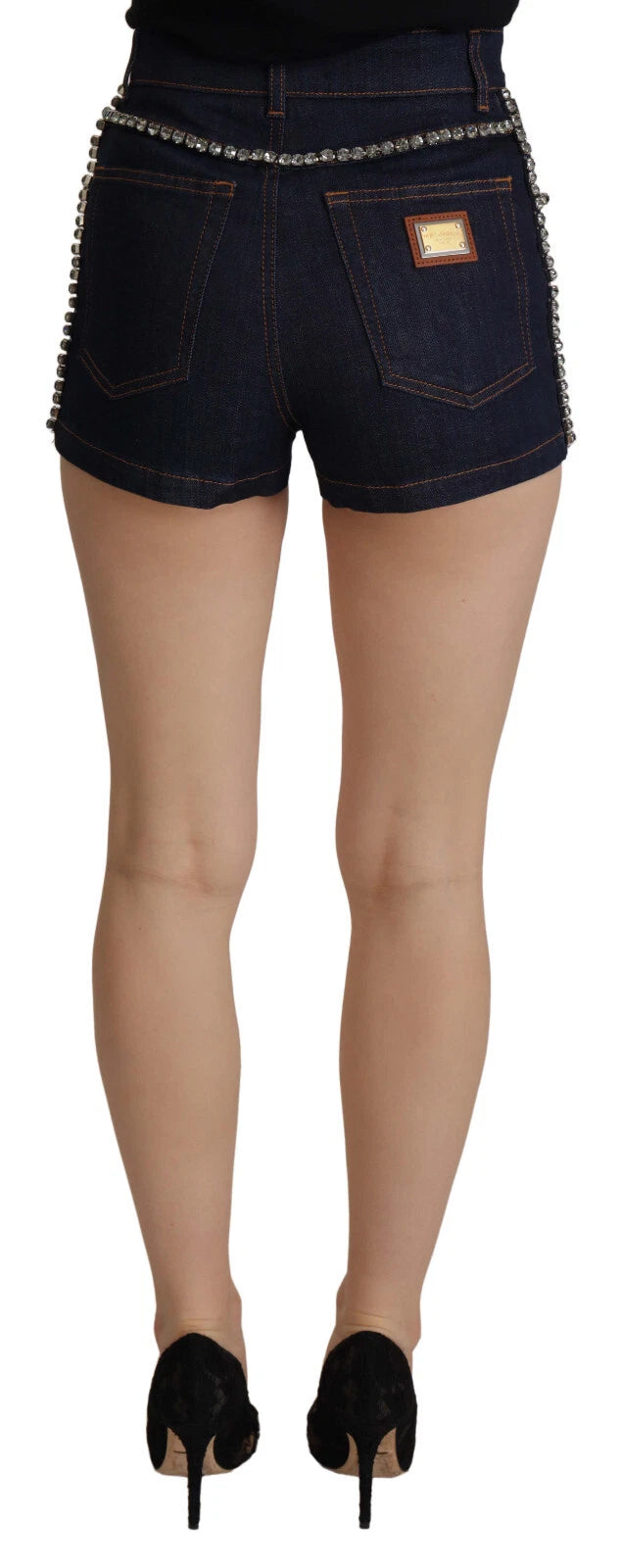 Dolce & Gabbana Blue Denim Stretch Crystal Hot Pants Women's Shorts (Pre-Owned)