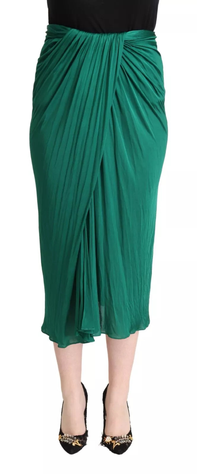 Dolce & Gabbana Dark Green High Waist Midi Skirt Pencil Cut Women's Pleated (Pre-Owned)