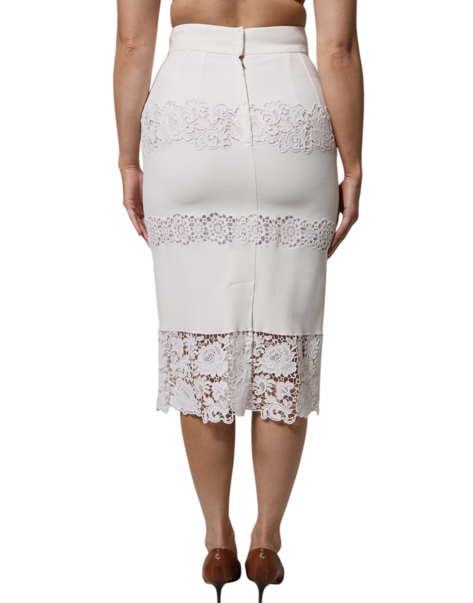 Dolce & Gabbana White Floral Lace High Waist Pencil Cut Women's Skirt (Pre-Owned)