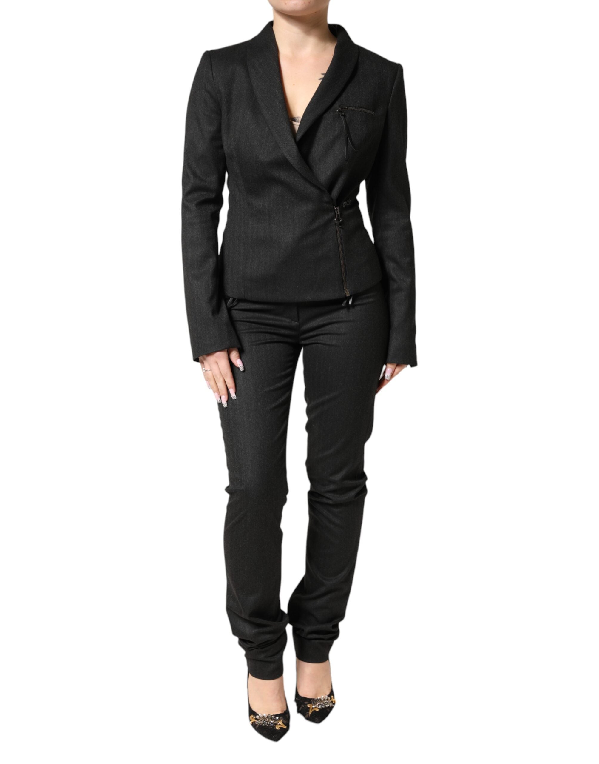 Exte Black Double Breasted Pants Blazer Jacket 2 Piece Women's Suit