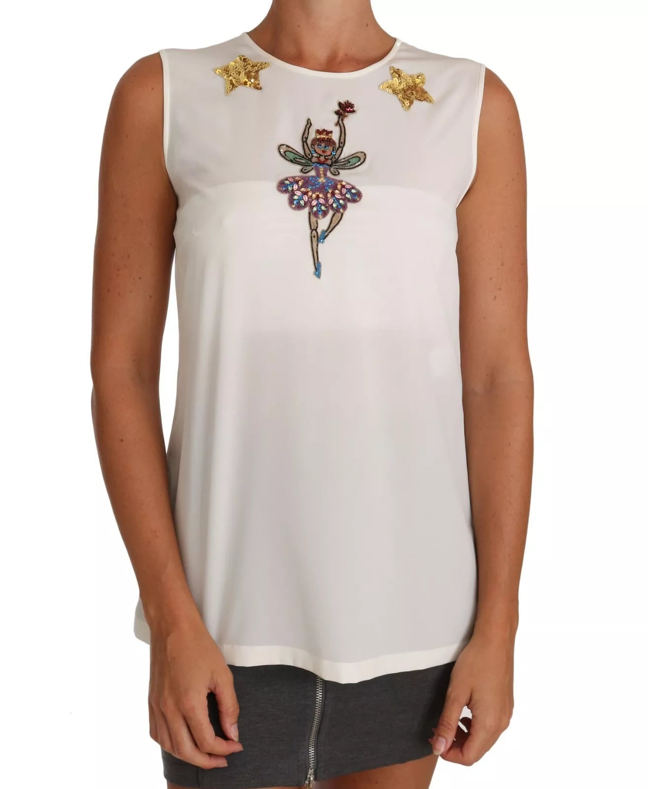 Dolce & Gabbana White Embellished Crystal Sequin Fairy Women's Top (Pre-Owned)