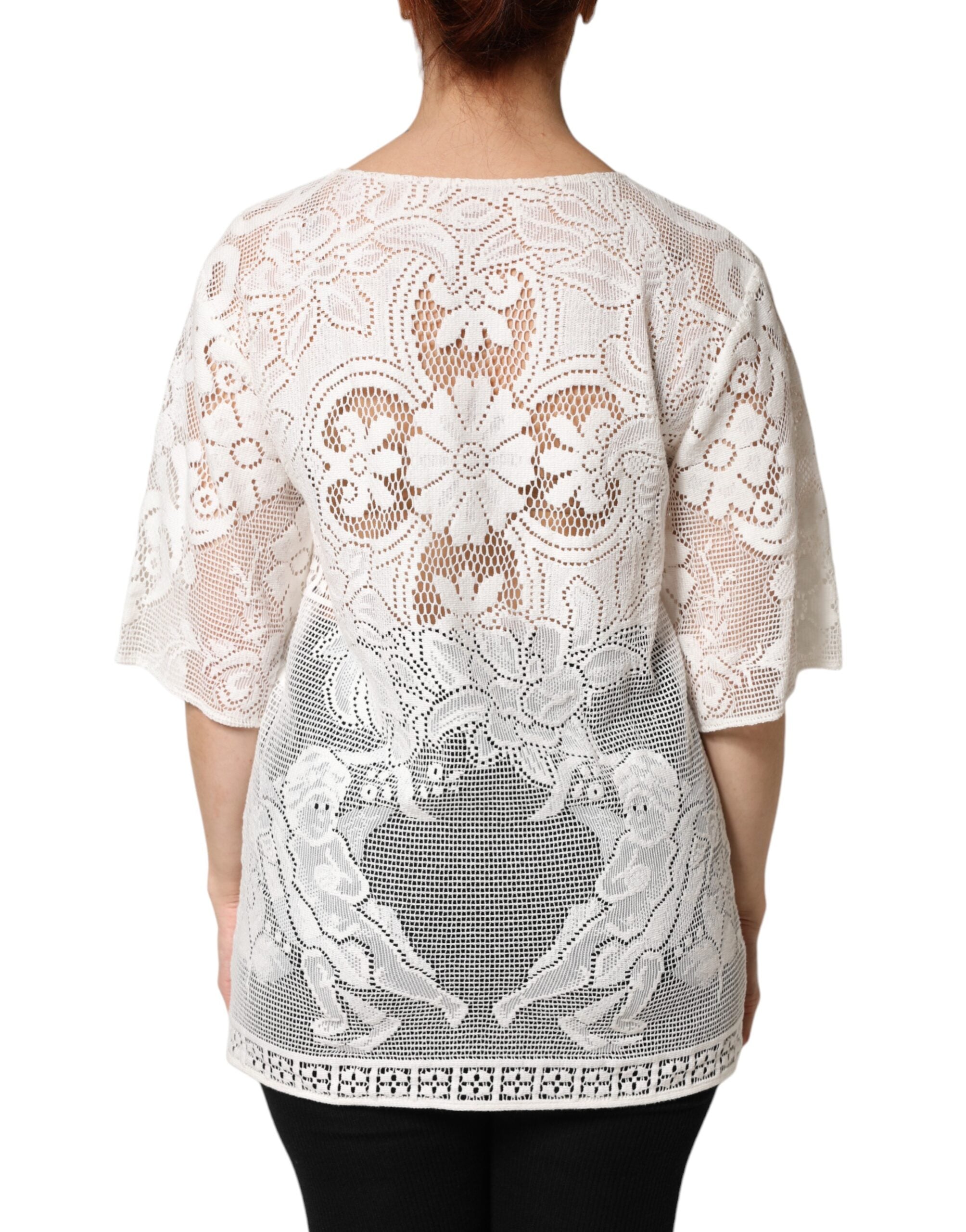 Dolce & Gabbana White Embroidery Lace Cotton Blouse Women's Top