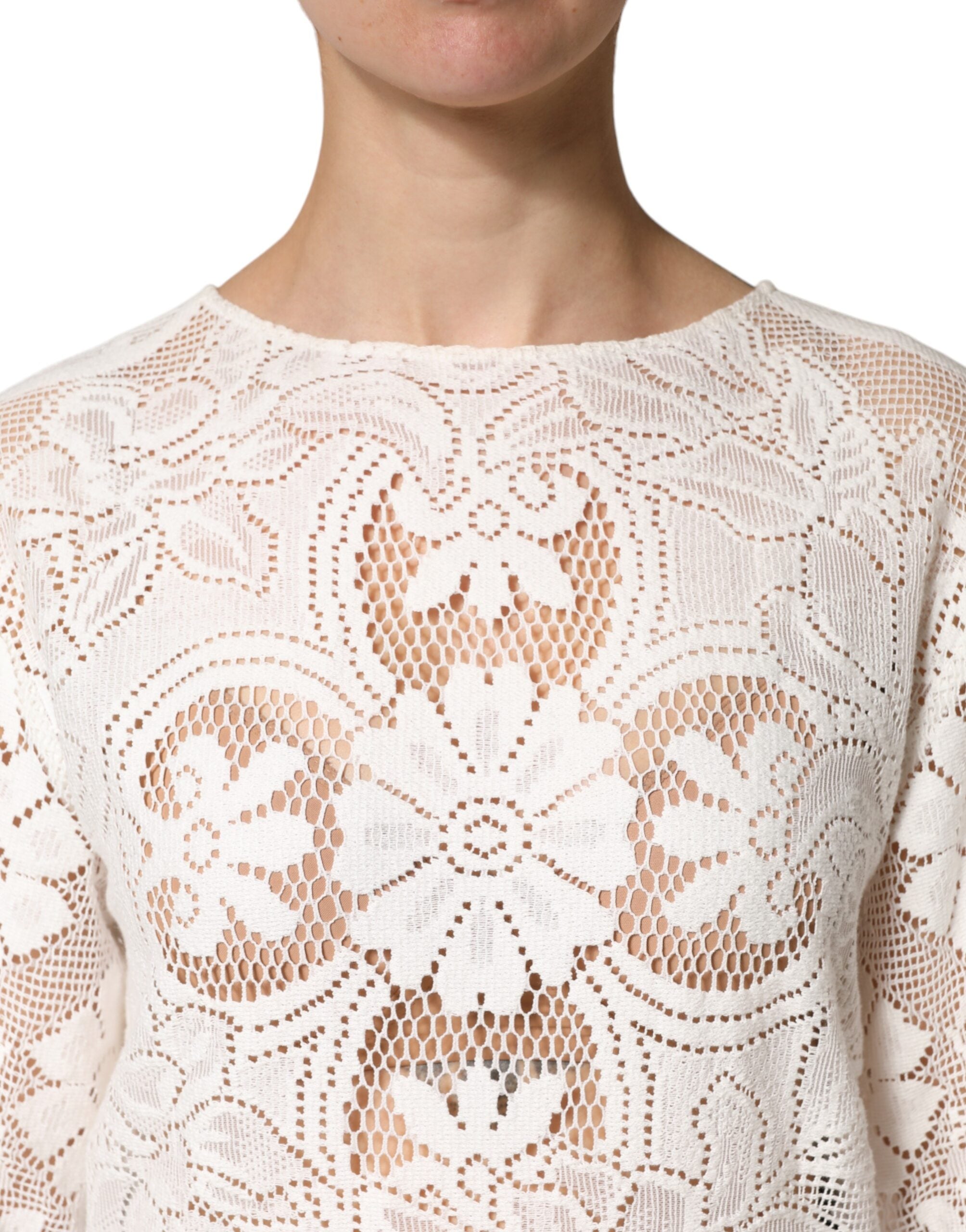 Dolce & Gabbana White Embroidery Lace Cotton Blouse Women's Top