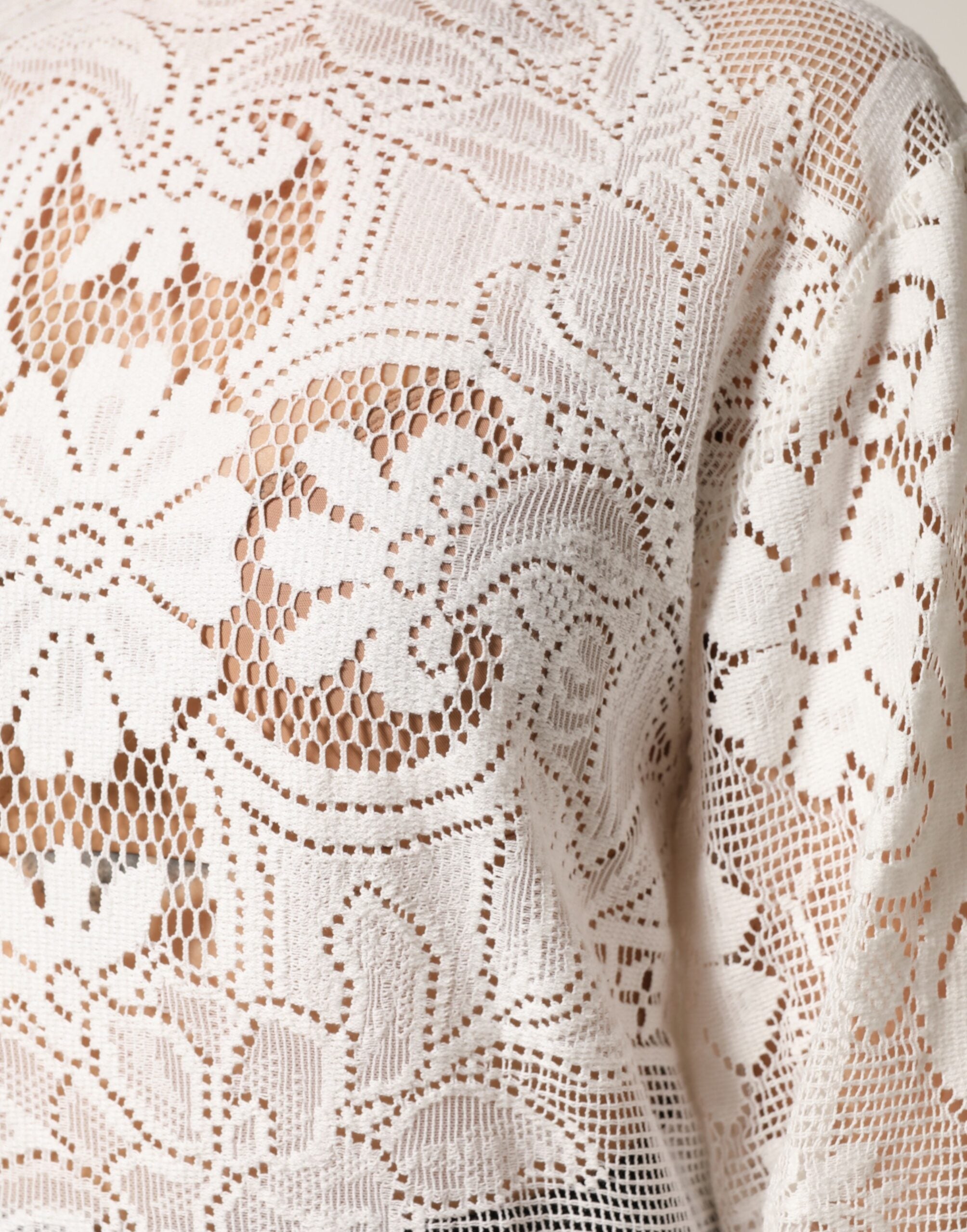 Dolce & Gabbana White Embroidery Lace Cotton Blouse Women's Top