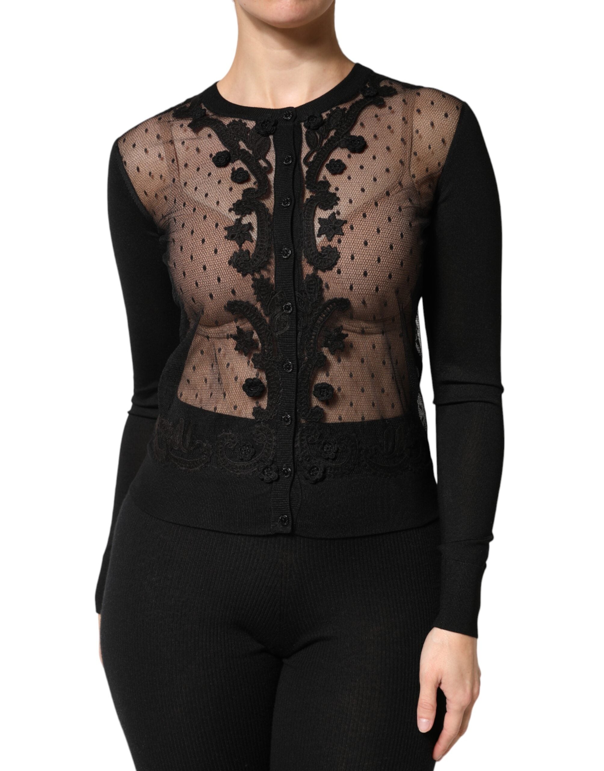 Dolce & Gabbana Black Sheer Button Down Cardigan Women's Sweater
