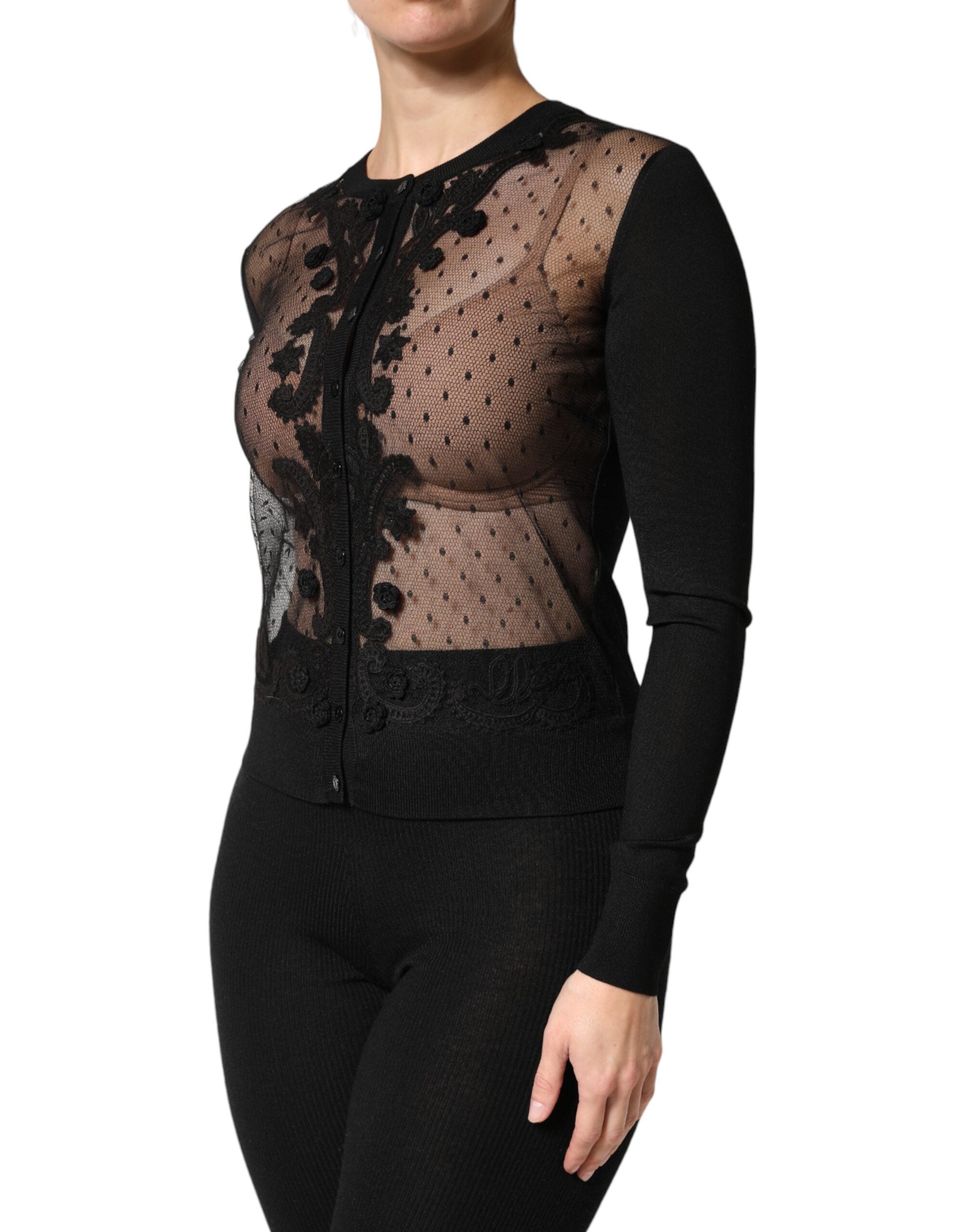 Dolce & Gabbana Black Sheer Button Down Cardigan Women's Sweater