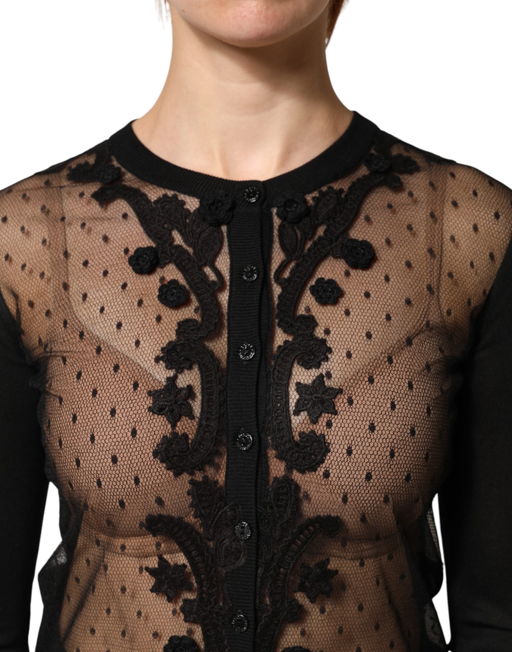 Dolce & Gabbana Black Sheer Button Down Cardigan Women's Sweater