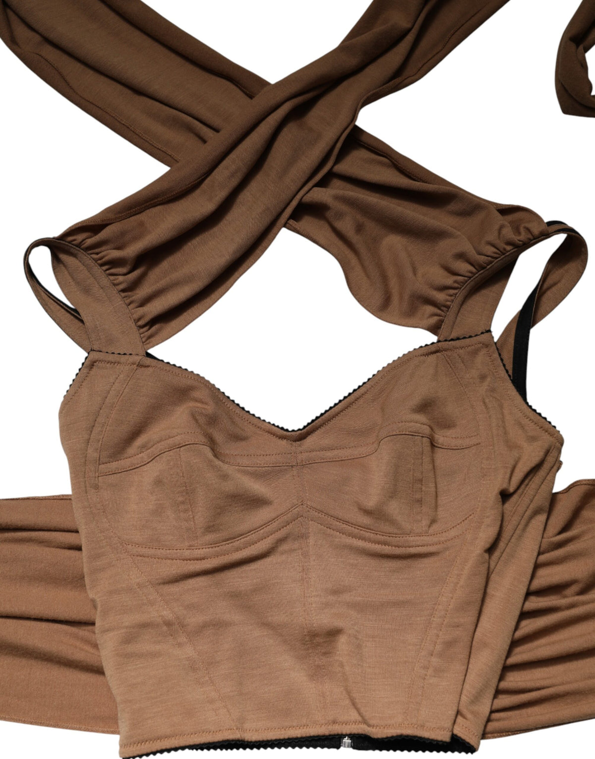 Dolce & Gabbana Brown Virgin Wool Sleeveless Scarf Tank Women's Top