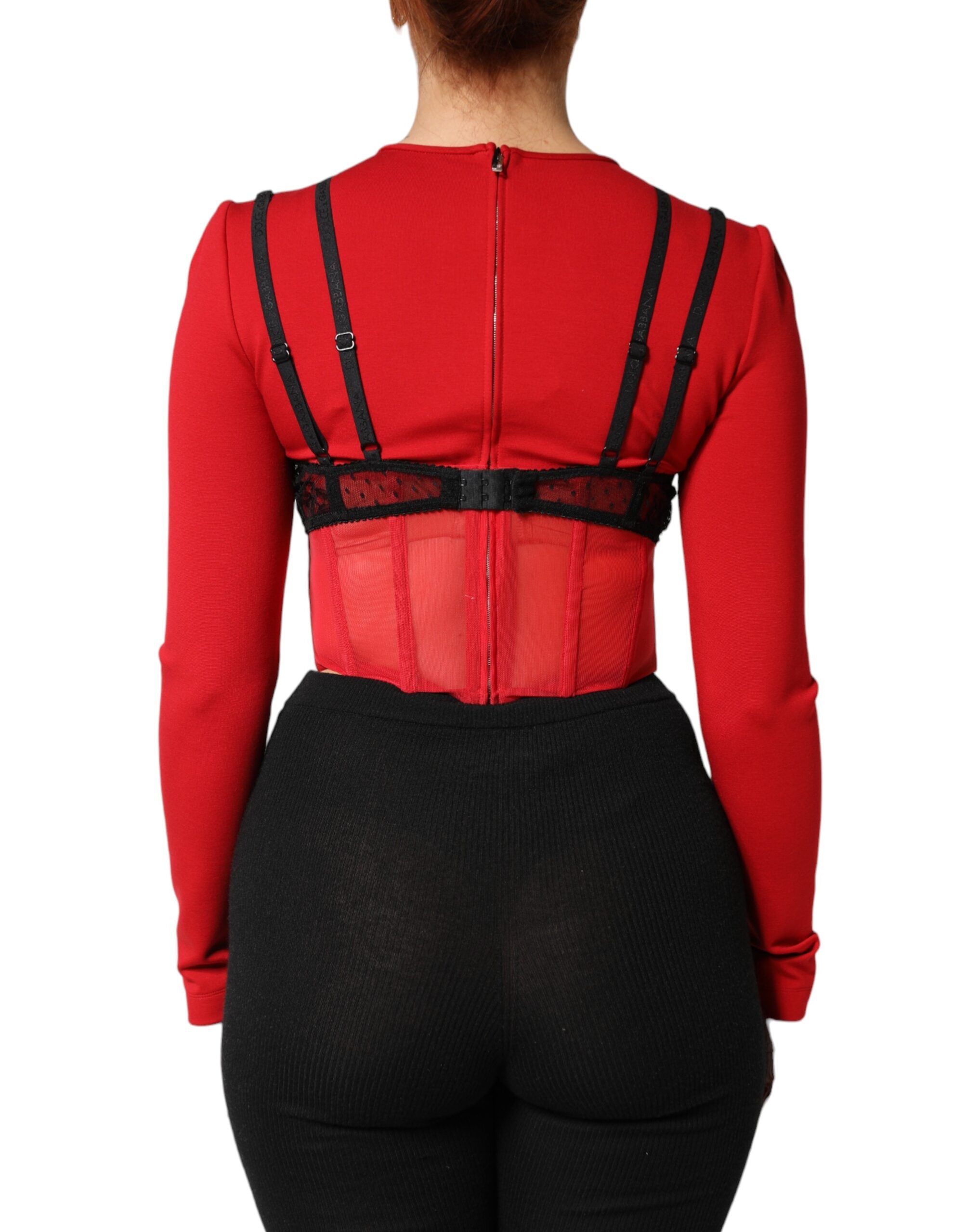 Dolce & Gabbana Red Black Nylon Bralette-Style Cropped Women's Top