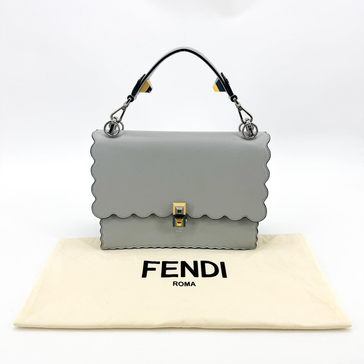 Fendi Kan I Leather Gray Leather Handbag (Pre-Owned)