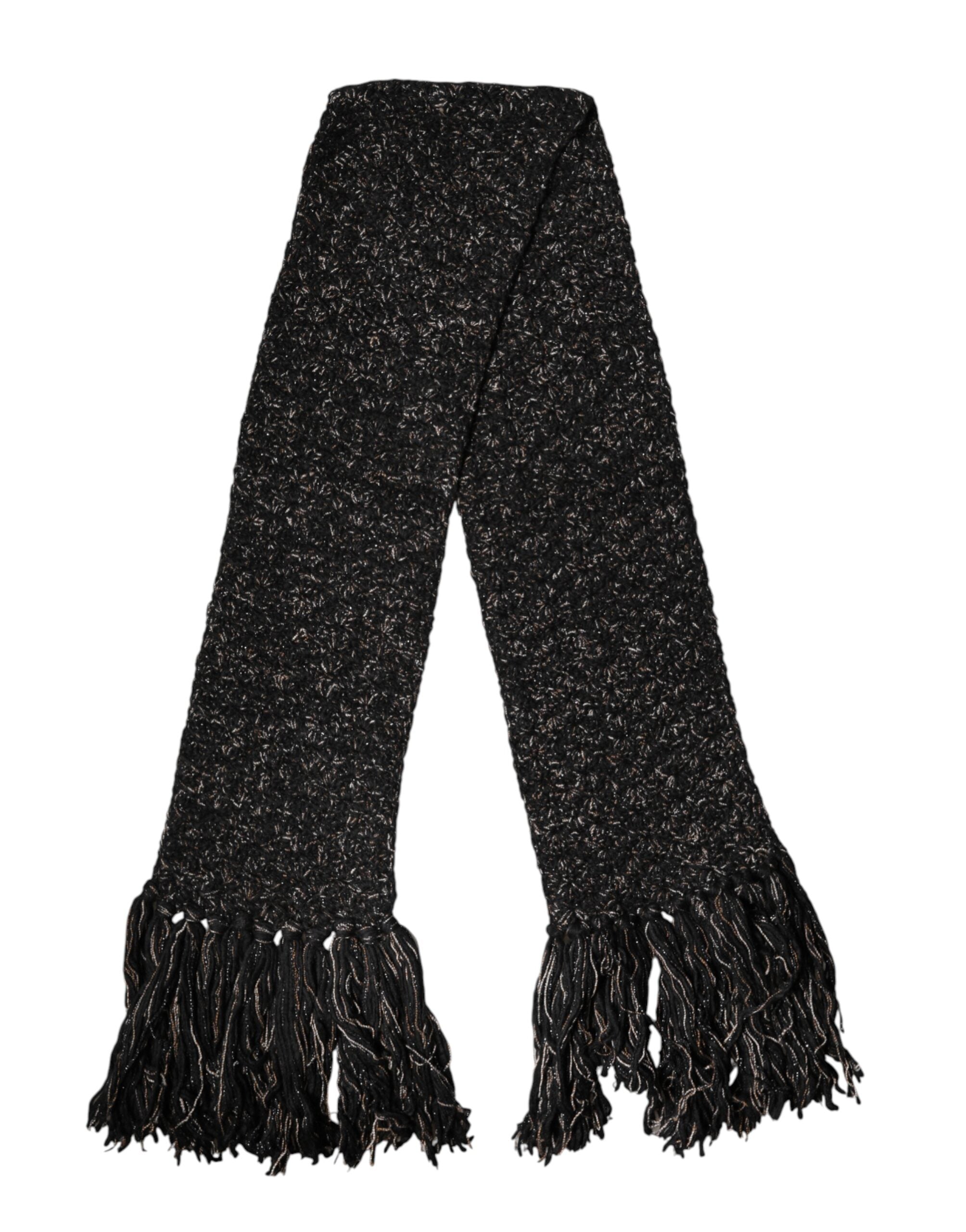 Dolce & Gabbana Black Wool Fringes Neck Wrap Foulard Men's Scarf