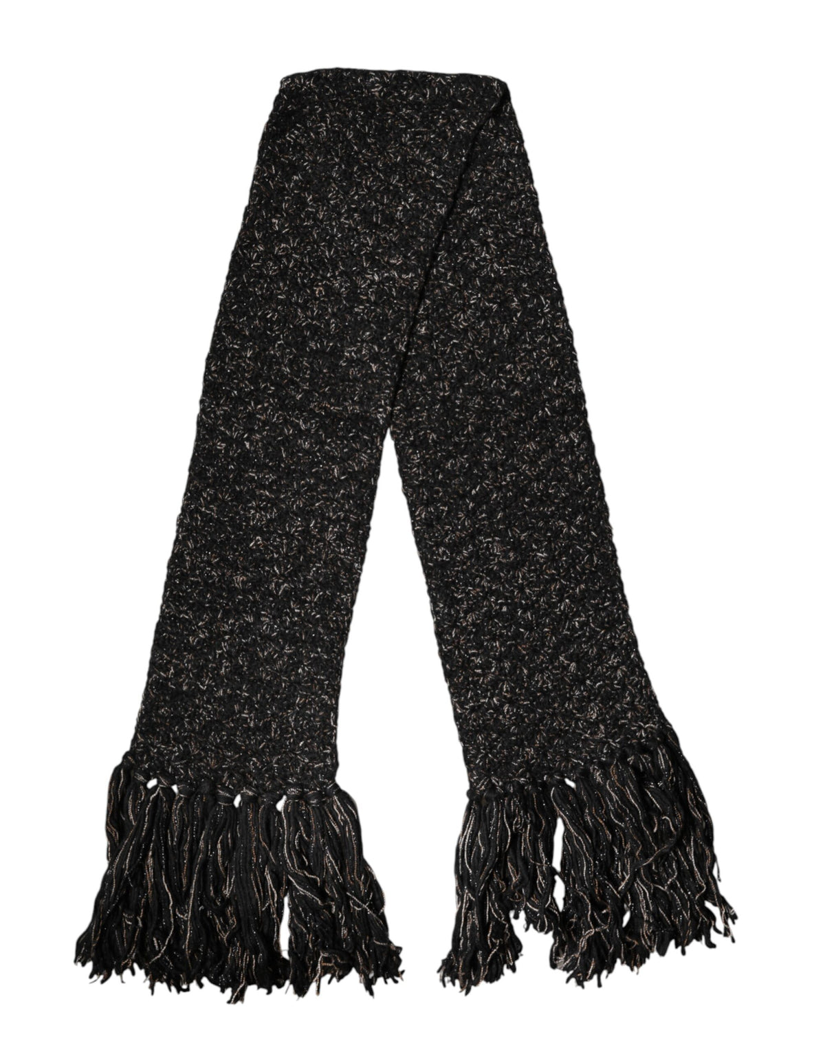 Dolce & Gabbana Black Wool Fringes Neck Wrap Foulard Men's Scarf