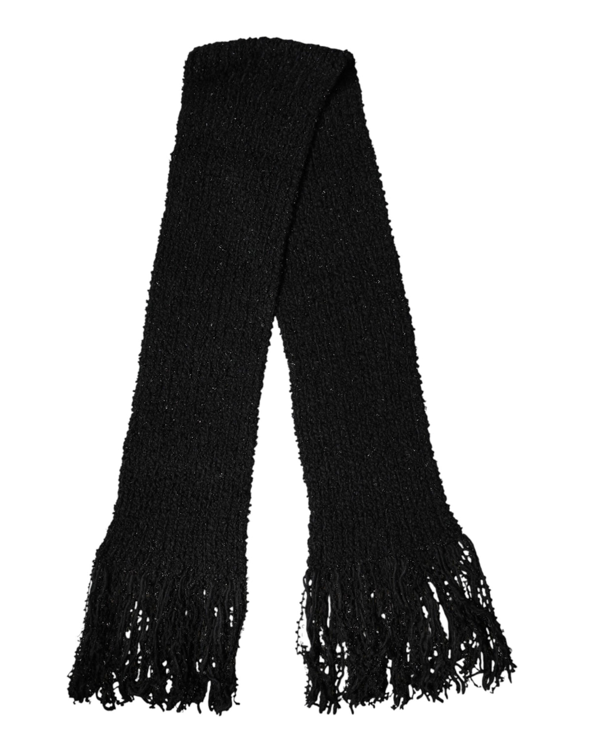 Dolce & Gabbana Black Wool Fringes Neck Wrap Foulard Men's Scarf