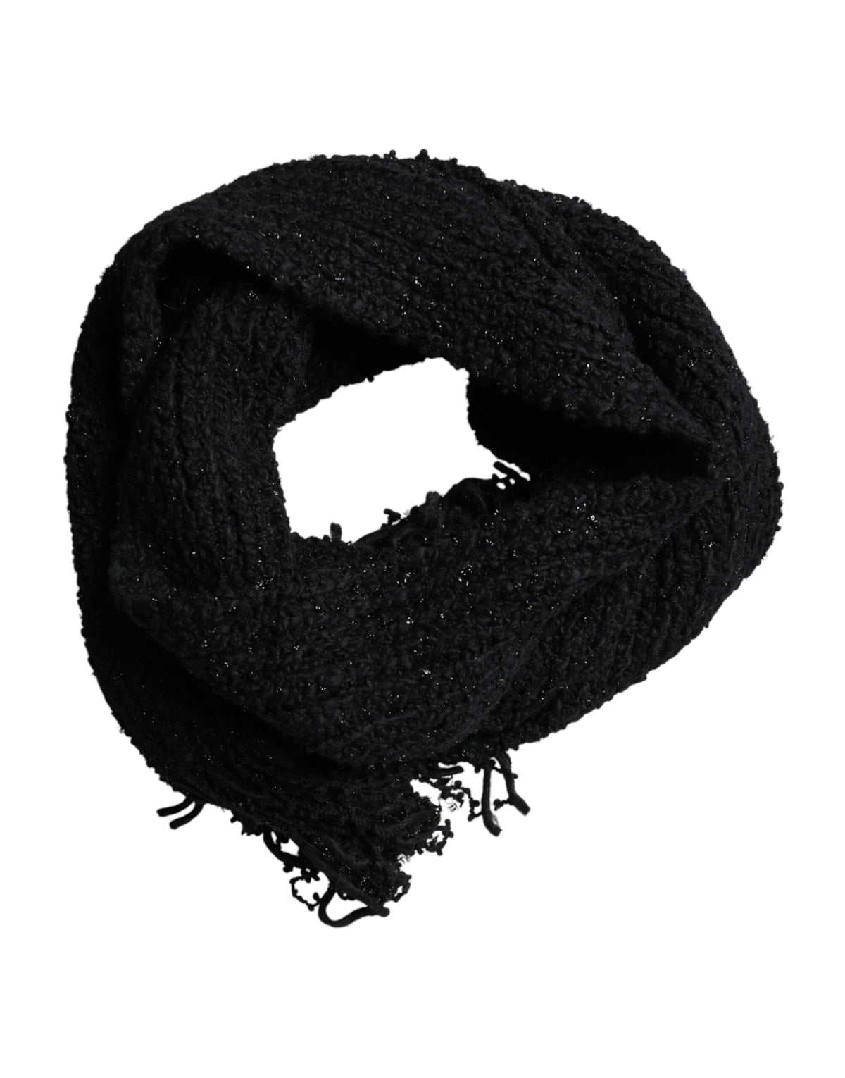 Dolce & Gabbana Black Wool Fringes Neck Wrap Foulard Men's Scarf