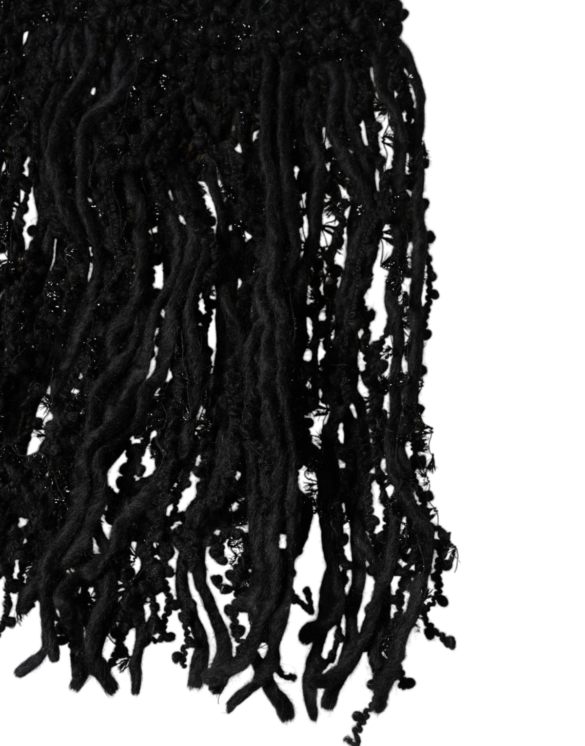 Dolce & Gabbana Black Wool Fringes Neck Wrap Foulard Men's Scarf