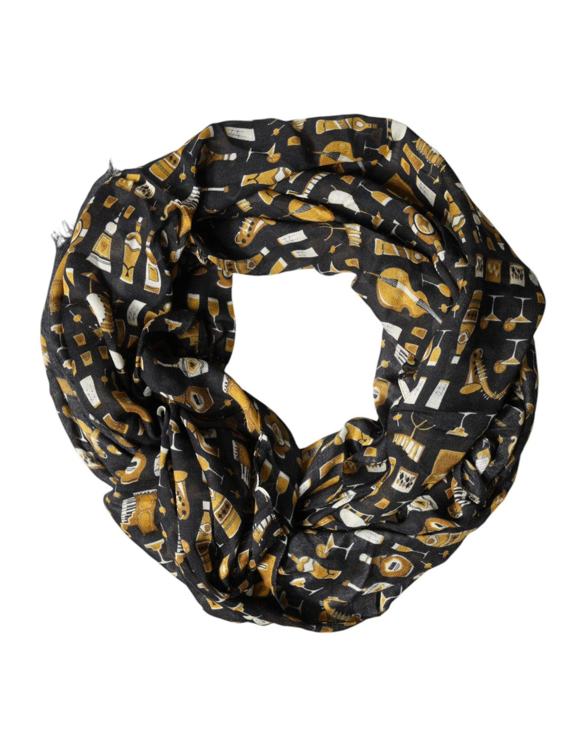 Dolce & Gabbana Black Jazz Club Print Neck Wrap Shawl Men's Scarf