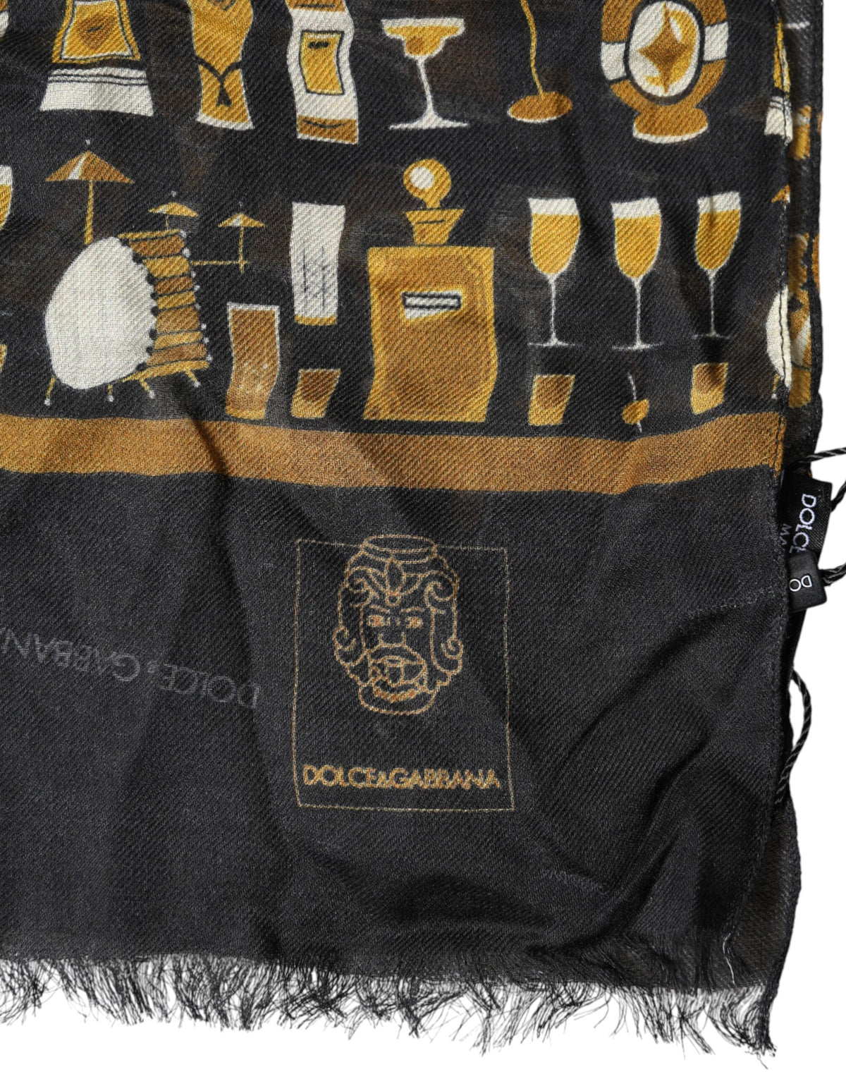 Dolce & Gabbana Black Jazz Club Print Neck Wrap Shawl Men's Scarf