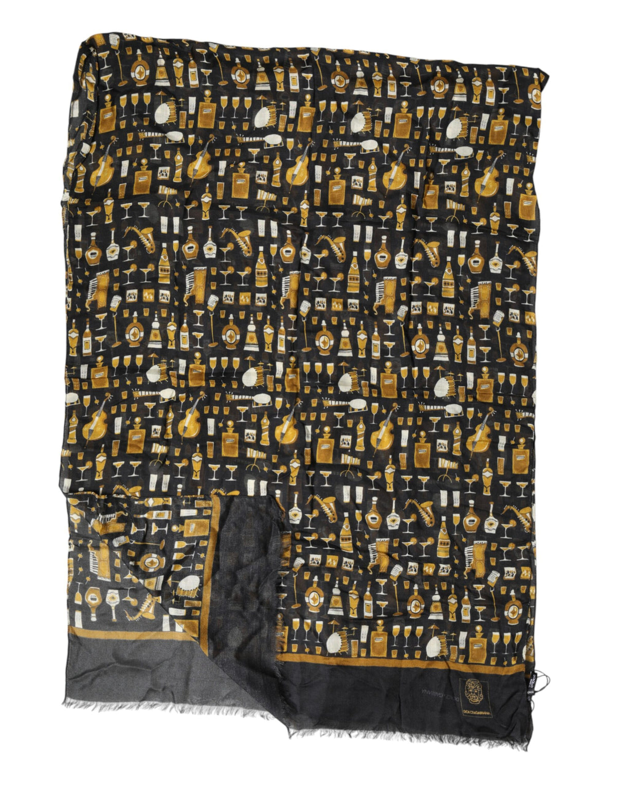 Dolce & Gabbana Black Jazz Club Print Neck Wrap Shawl Men's Scarf
